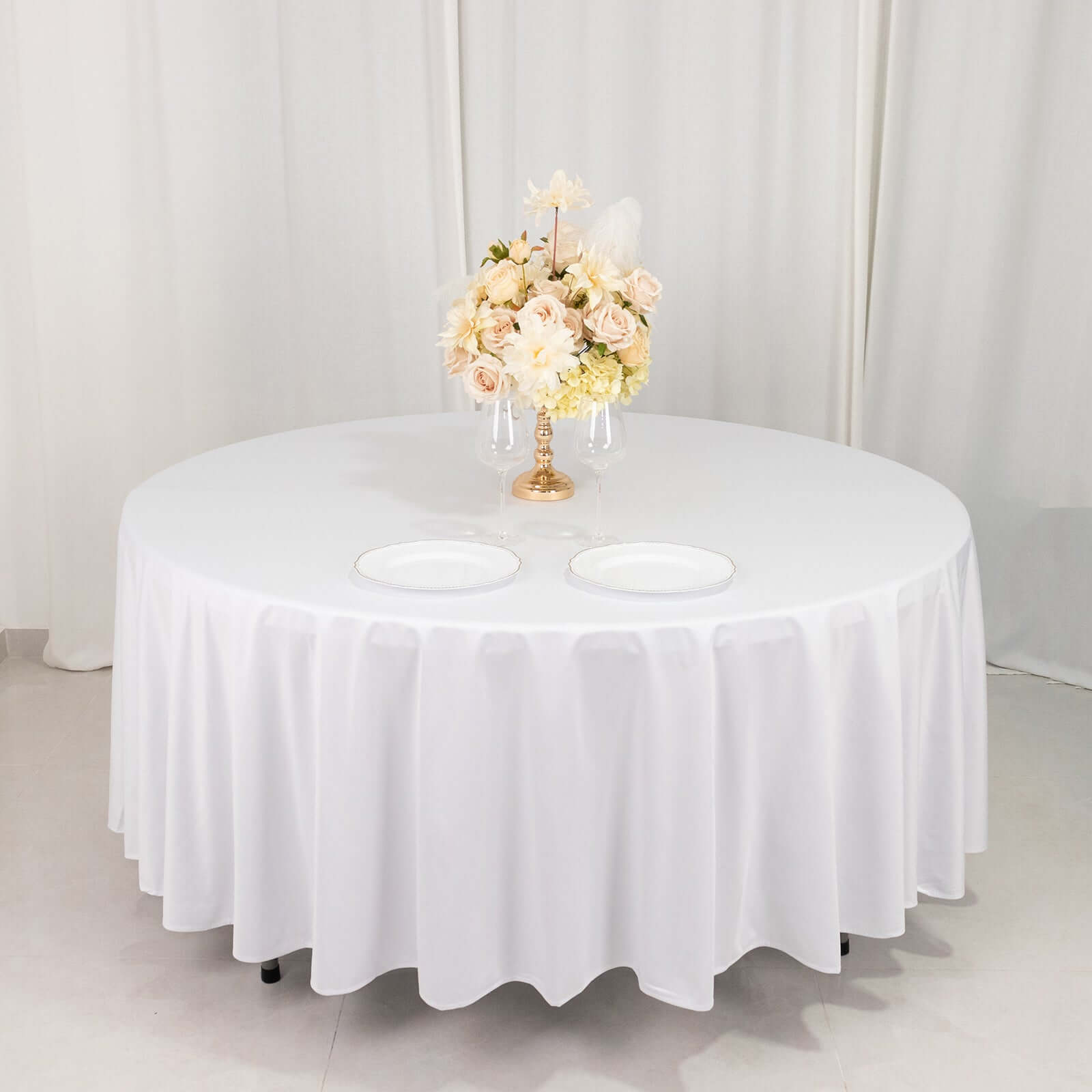 Premium Scuba Round 108 Tablecloth White - Wrinkle Free & Stain Resistant Table Cover for Exquisite Events