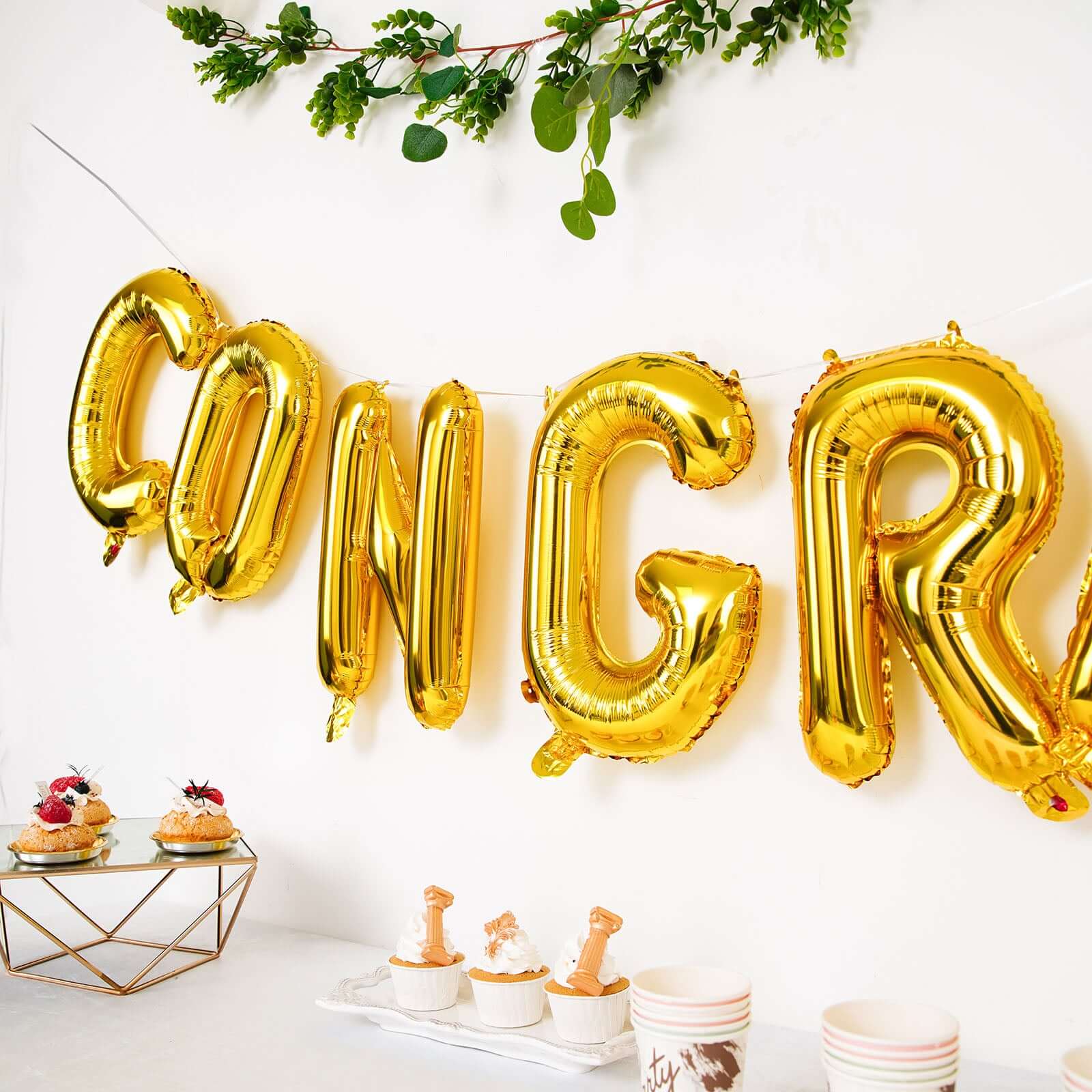 13 Ready-To-Use Shiny Gold Congrats Mylar Foil Balloon Banner Sign