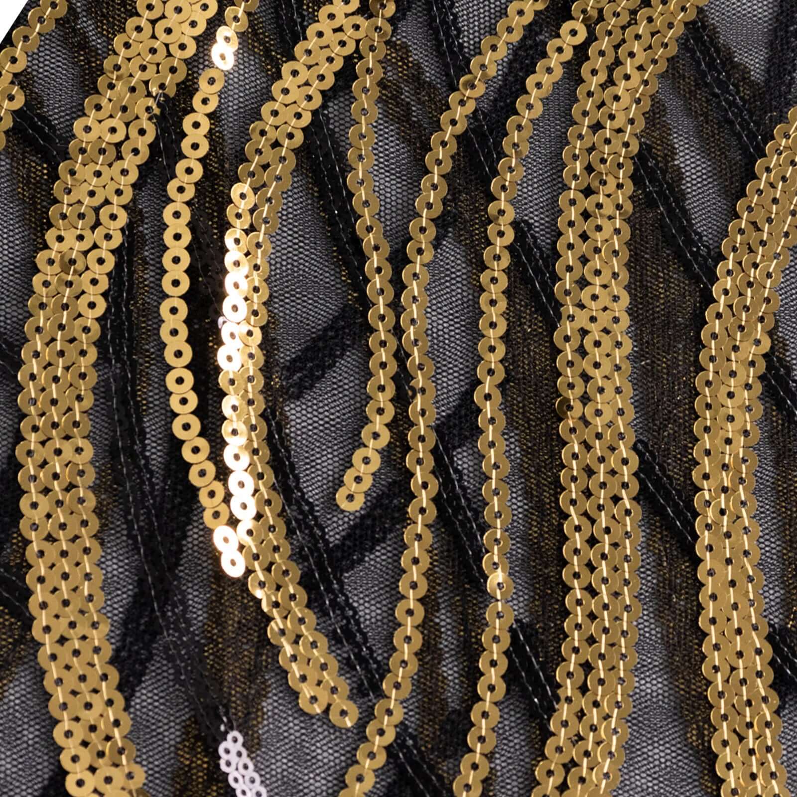 5 Pack Chair Sash Bands with Wave Embroidered Sequins Black/Gold