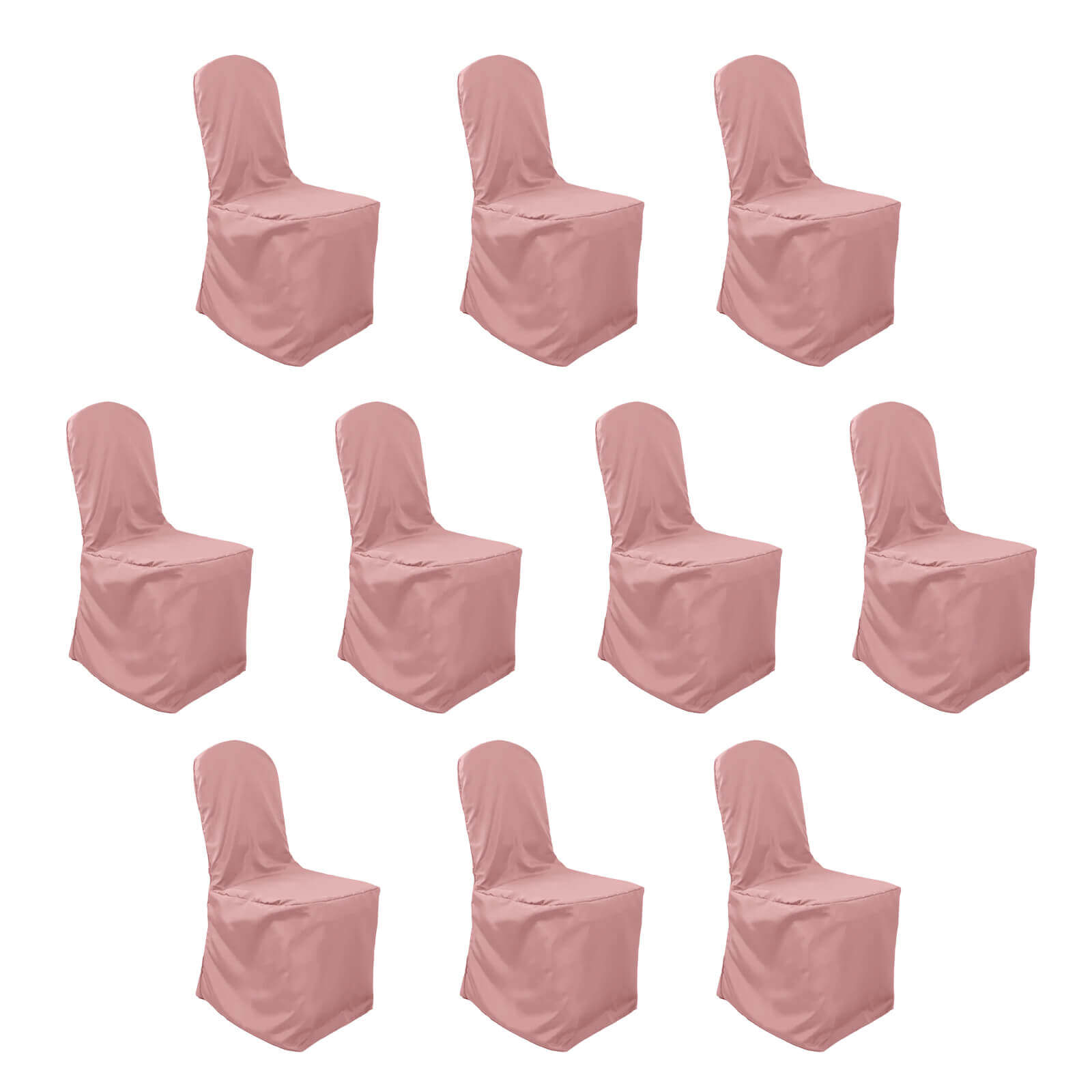 10 Pack Polyester Chair Cover for Banquet Chairs Dusty Rose - Stain-Resistant Reusable Slip-On Slipcover