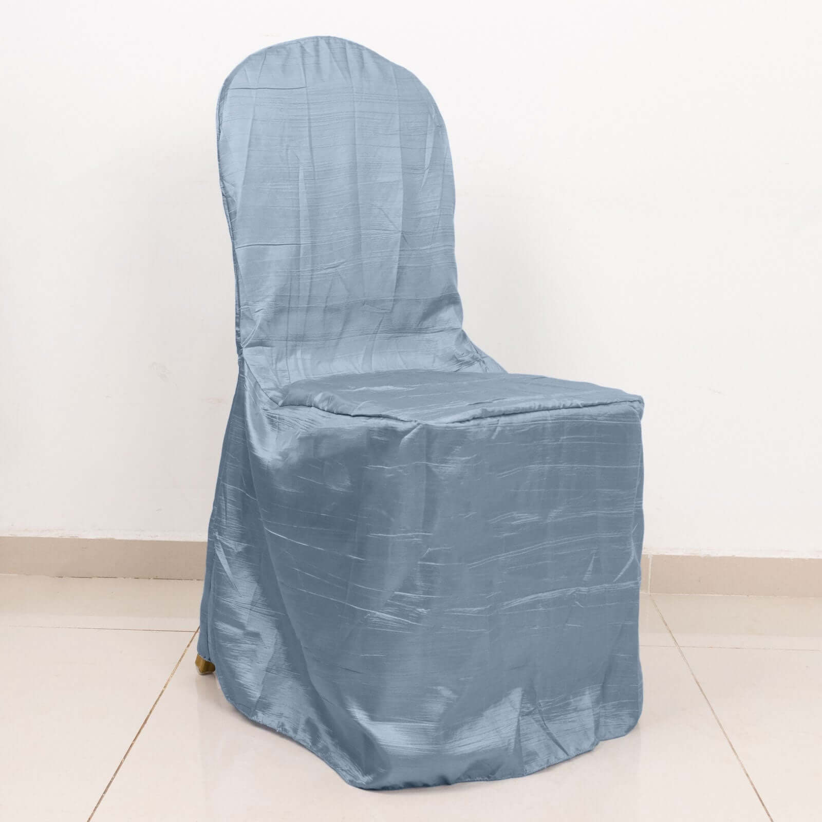 Crinkle Crushed Taffeta Chair Cover for Banquet Chairs Dusty Blue - Reusable Slipcover