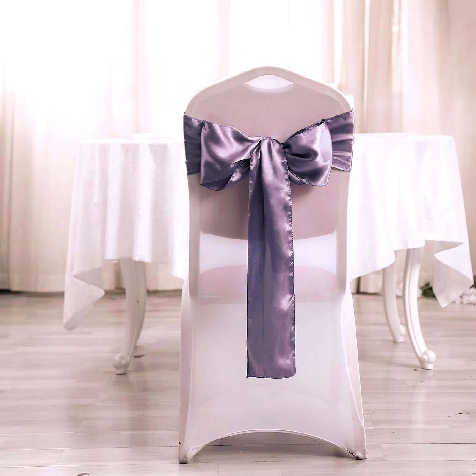 5 Pack Satin Chair Sashes Violet Amethyst - Durable Chair Bows with Shiny Finish 6x106