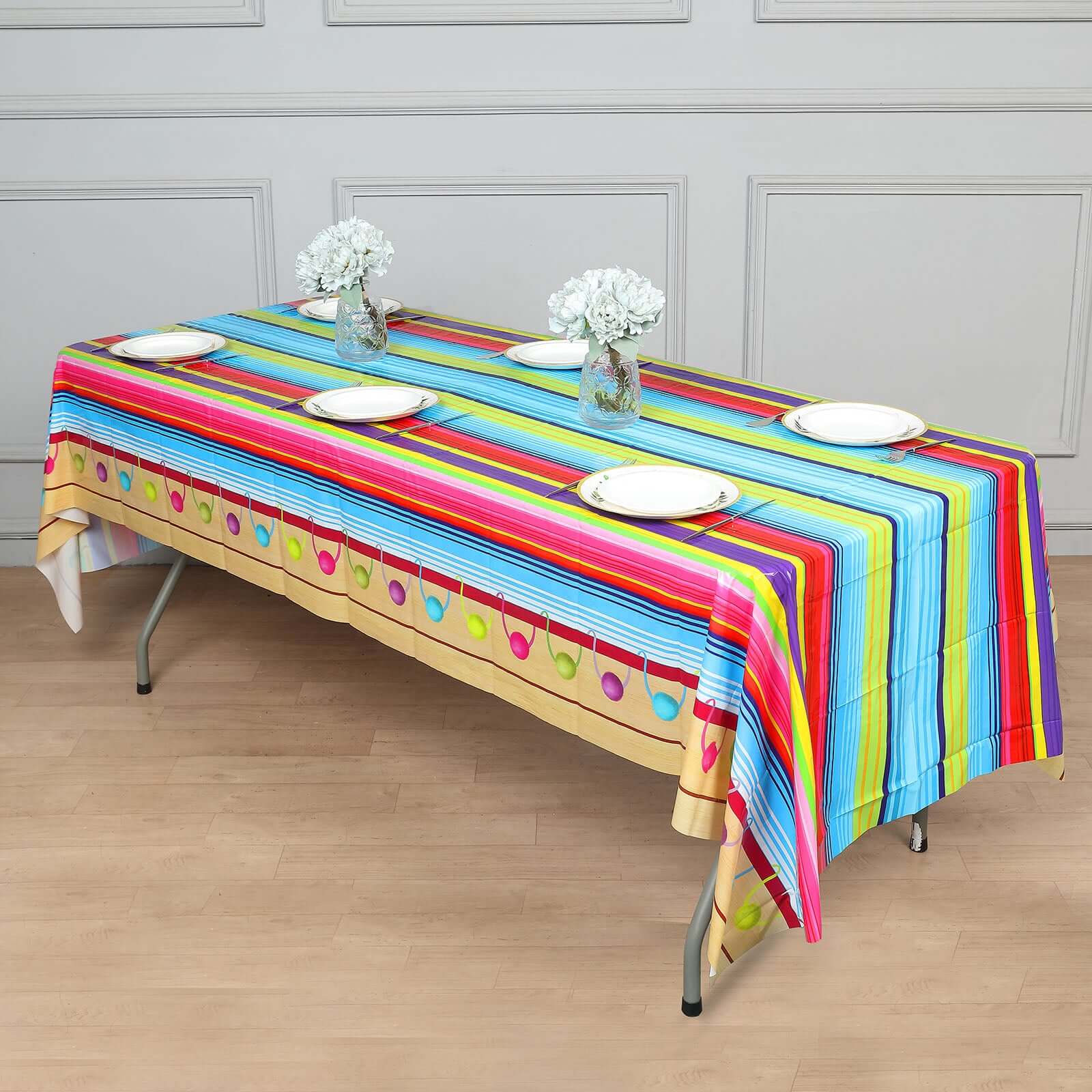 5-Pack Plastic Table Covers Mexican Serape Rectangle - Vibrant PVC Disposable Tablecloths for Cinco De Mayo 54x108