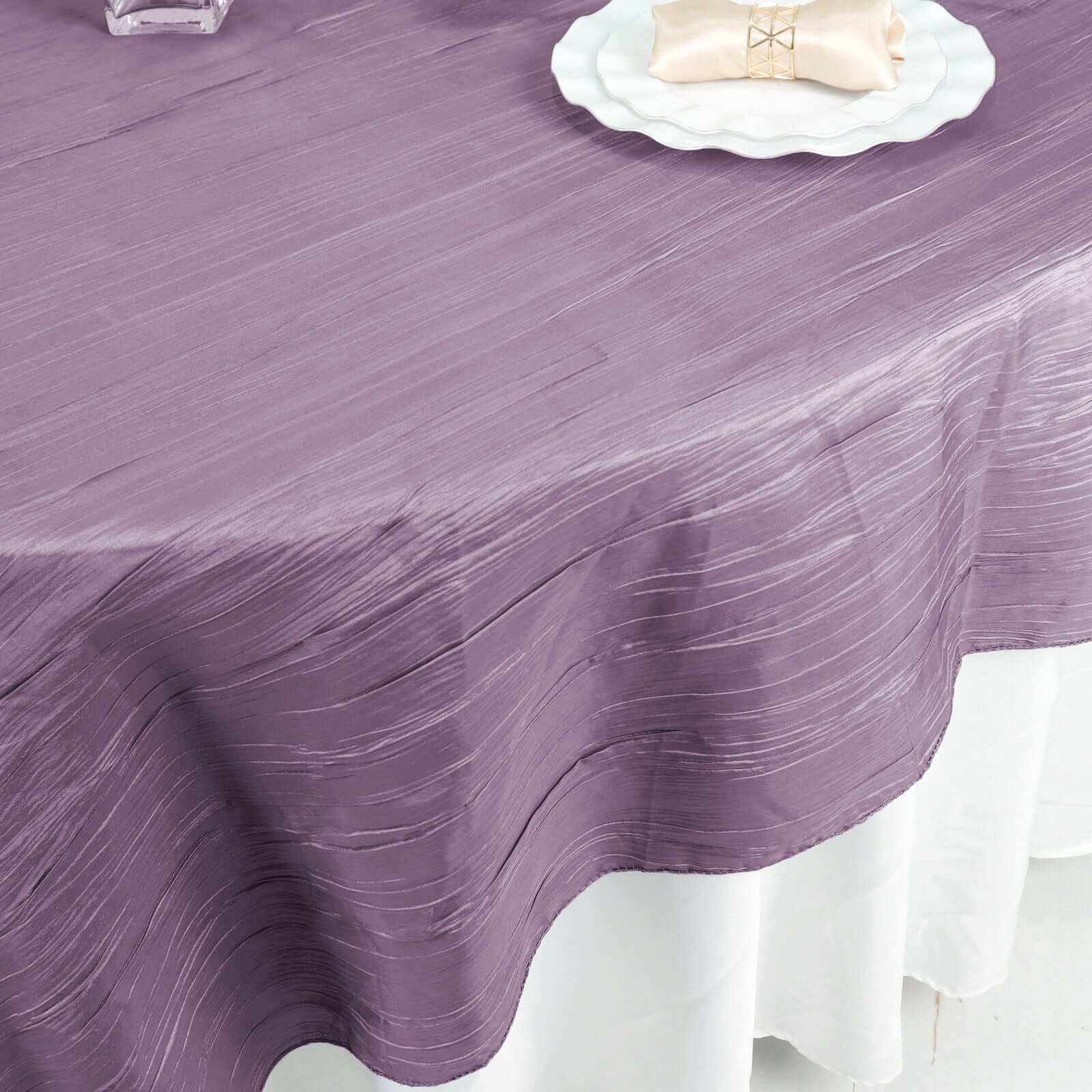 Taffeta 90x90 Table Overlay Square Tablecloth Violet Amethyst - Accordion Crinkle Table Cover