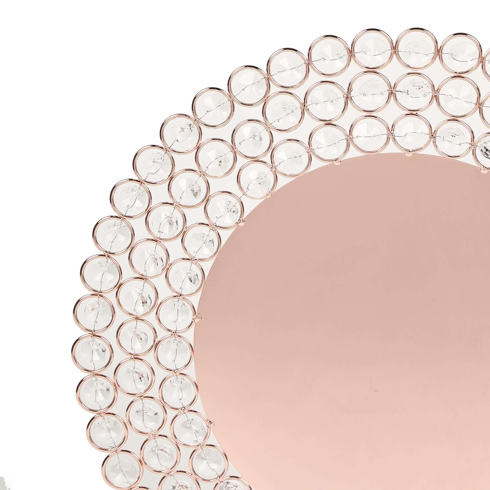 Wired Metal Round Charger Plate 14 in Rose Gold with Acrylic Crystal Beads, Glamorous Decorative Dinner Charger Tableware