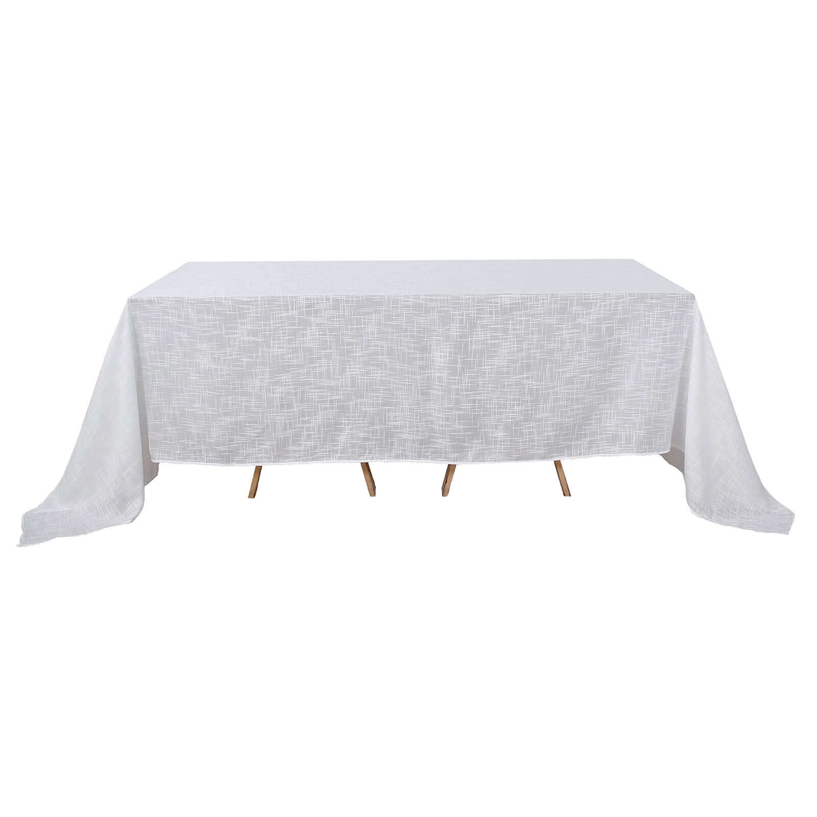 Faux Linen 90x156 Rectangular Tablecloth White - Slubby Texture Wrinkle-Resistant Seamless Table Cover for Weddings and Events