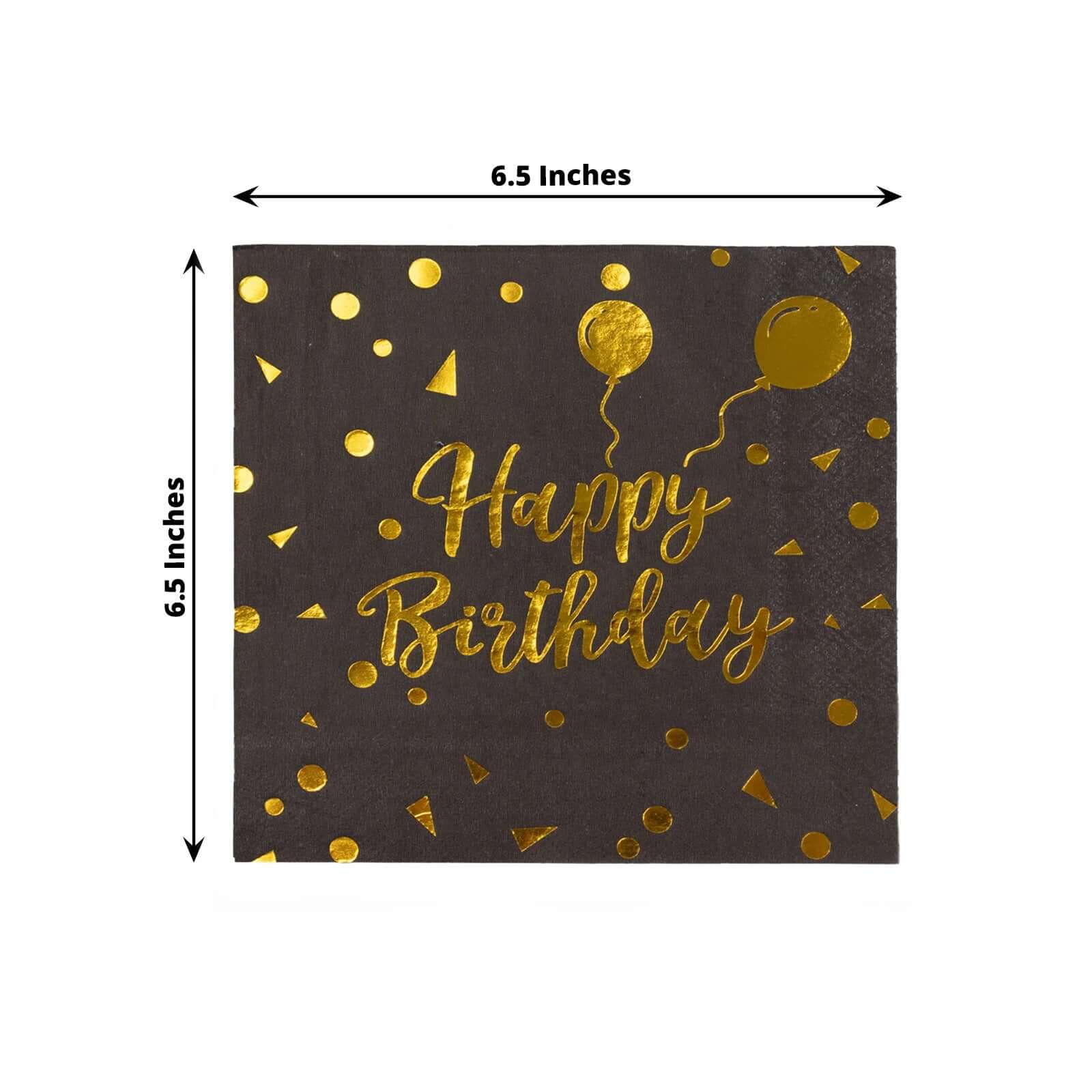20-Pack Paper Beverage Napkins with Happy Birthday Foil Print Black/Gold - 2 Ply Disposable 18GSM Soft Party Napkins 6.5x6.5