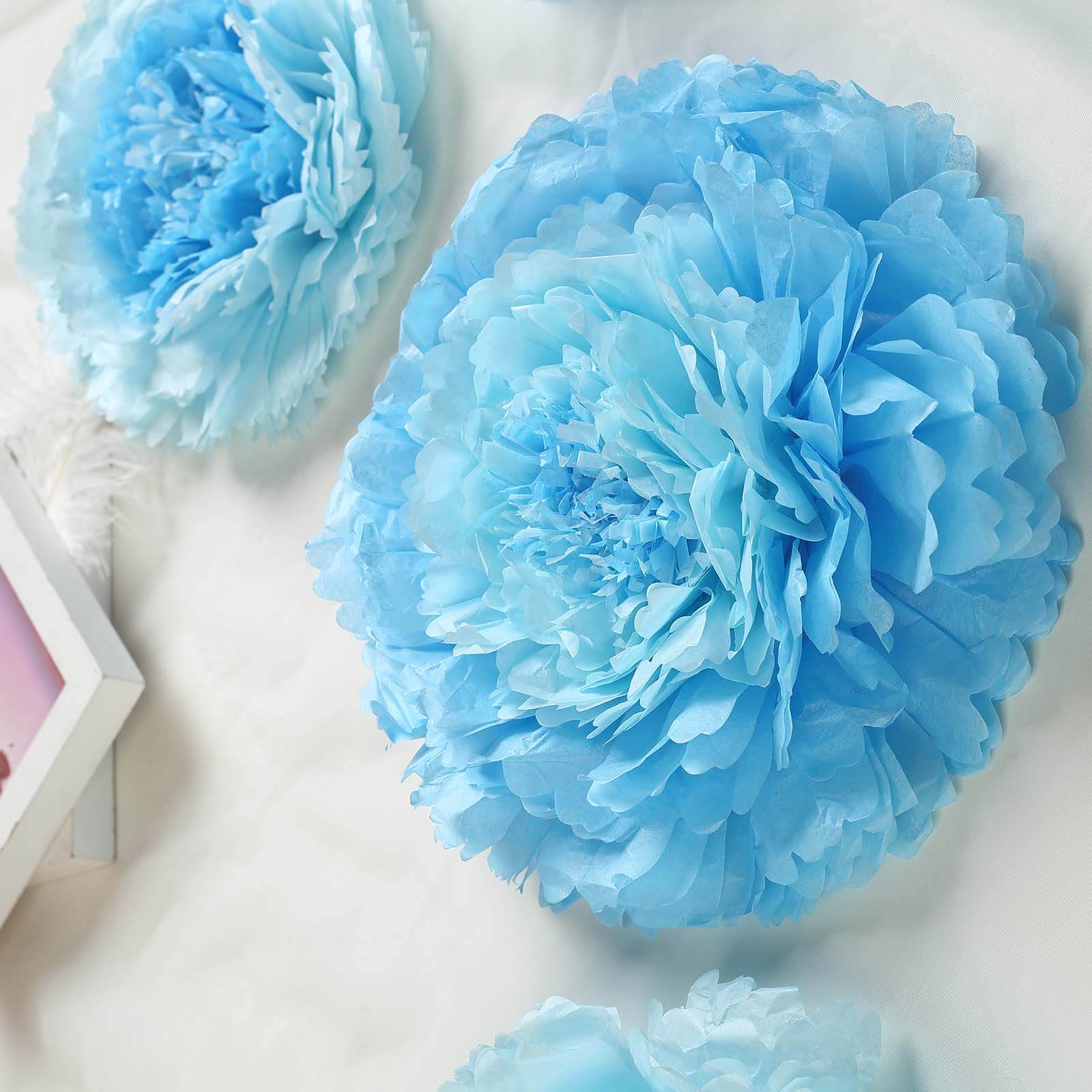 Set of 6 Aqua Blue Giant Carnation 3D Paper Flowers Wall Decor - 12,16,20