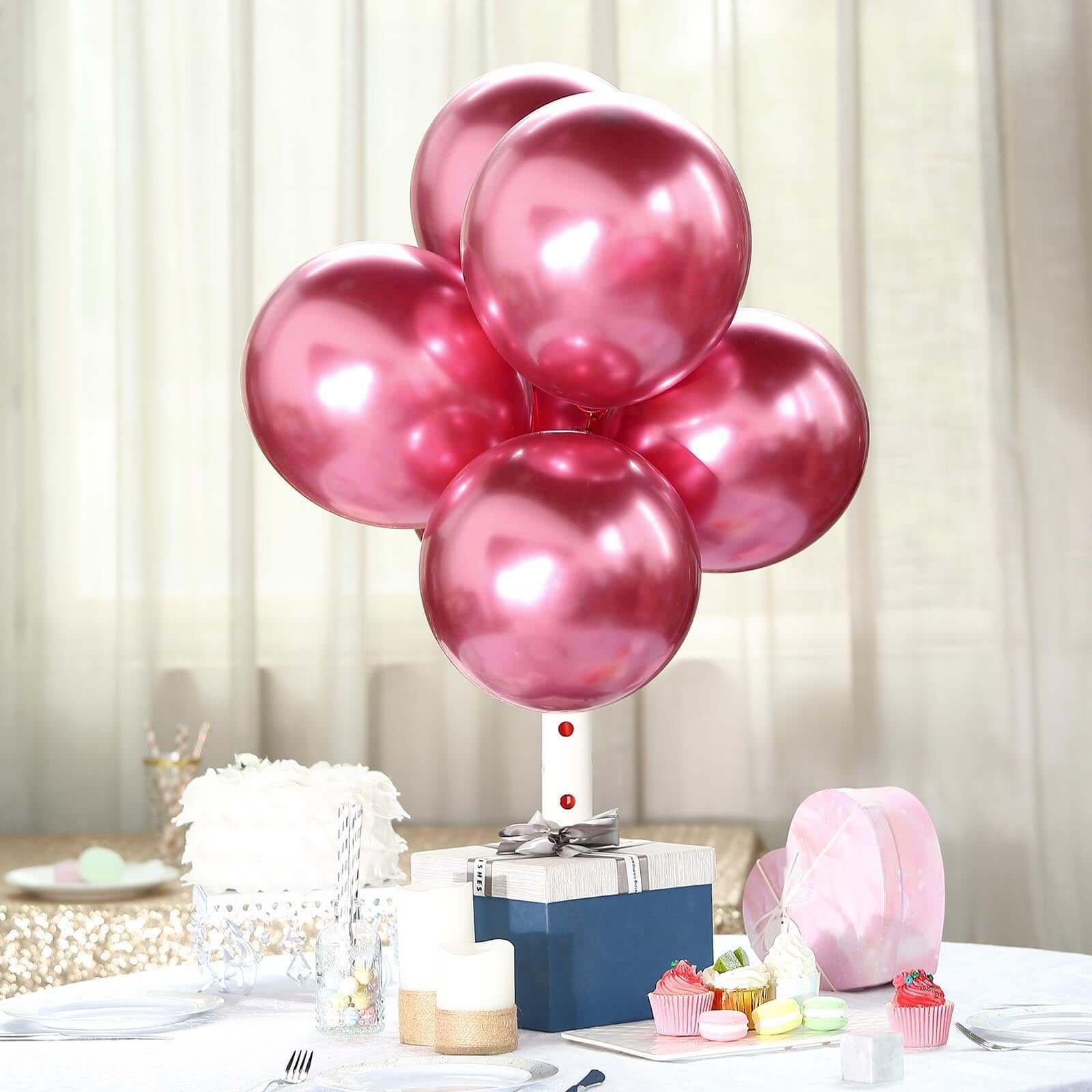 25 Pack 12 Metallic Chrome Pink Latex Helium or Air Party Balloons