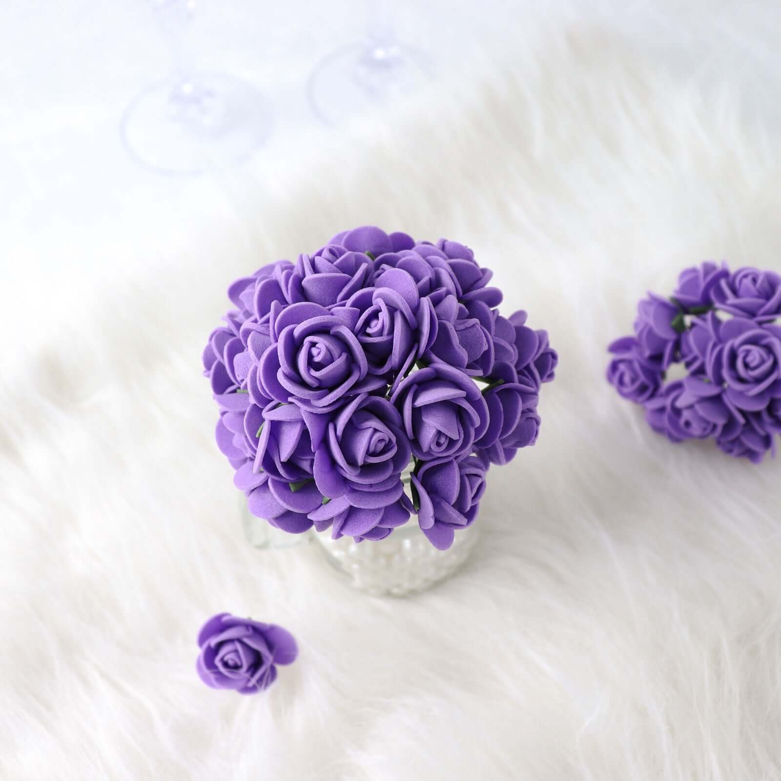 48 Roses 1 Purple Real Touch Artificial DIY Foam Rose Flowers With Stem, Craft Rose Buds