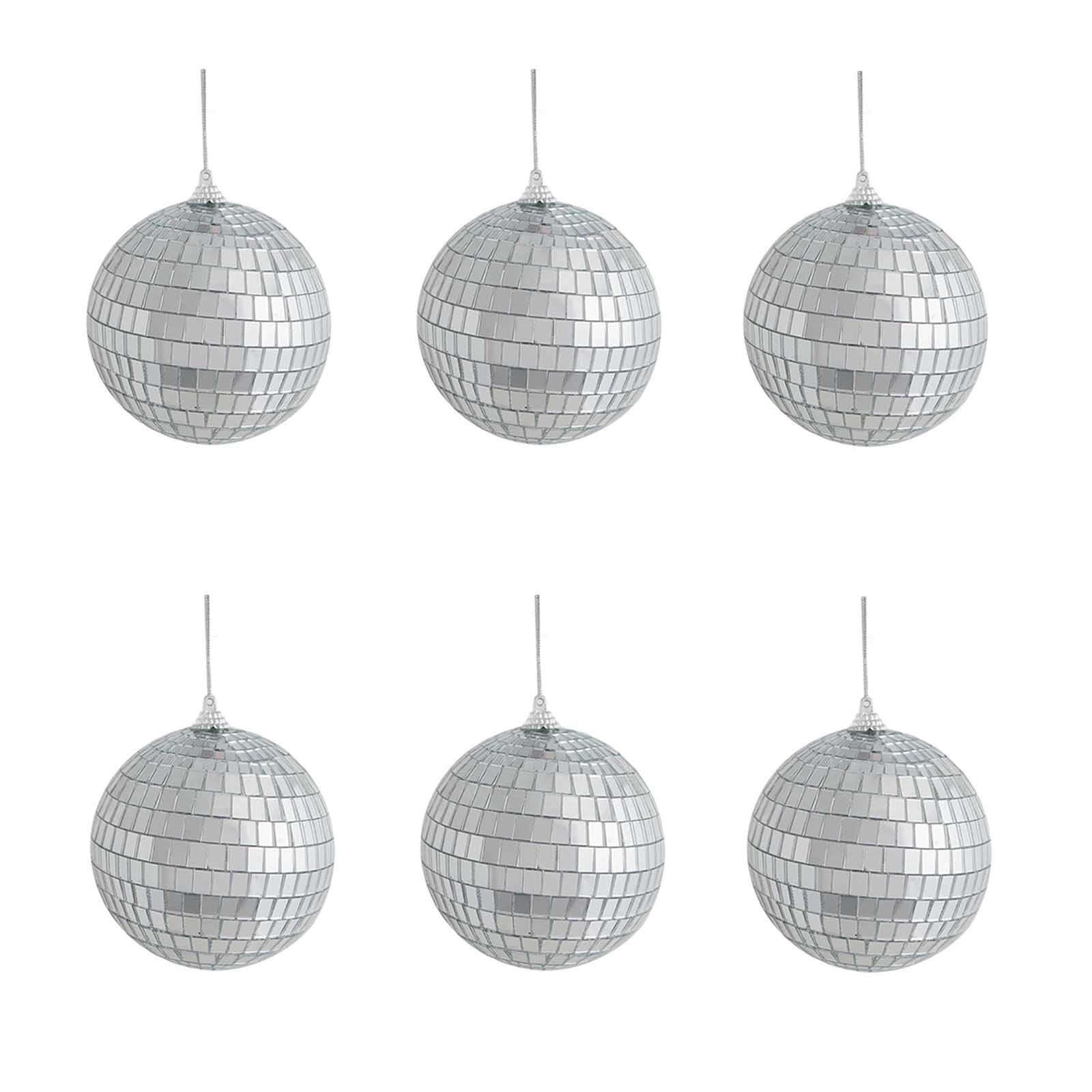 6 Pack 2 Silver Foam Disco Mirror Ball With Hanging Strings, Holiday Christmas Ornaments