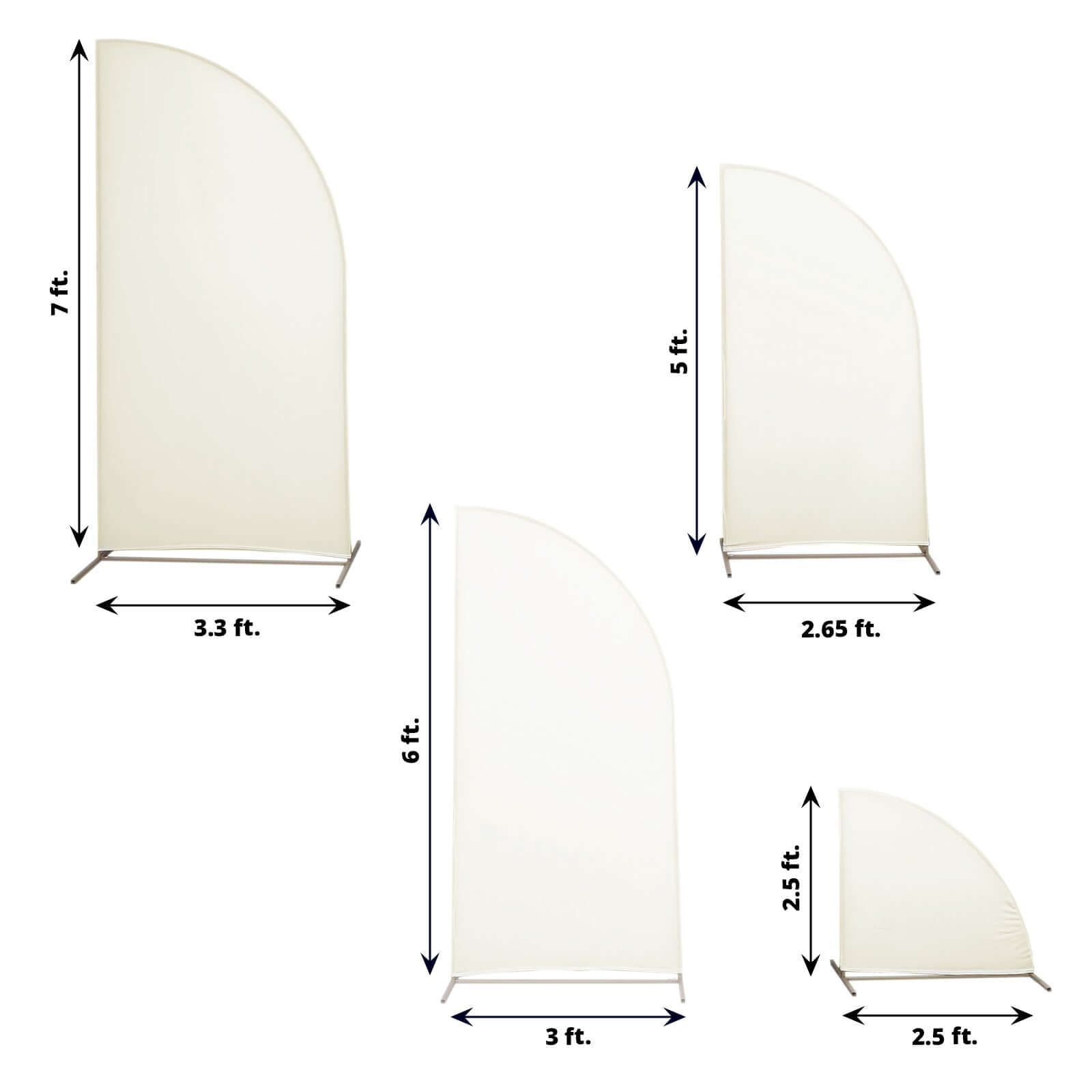 Set of 4 Matte Ivory Spandex Half Moon Chiara Backdrop Stand Covers, Custom Fitted Wedding Arch Covers - 2.5ft,5ft,6ft,7ft