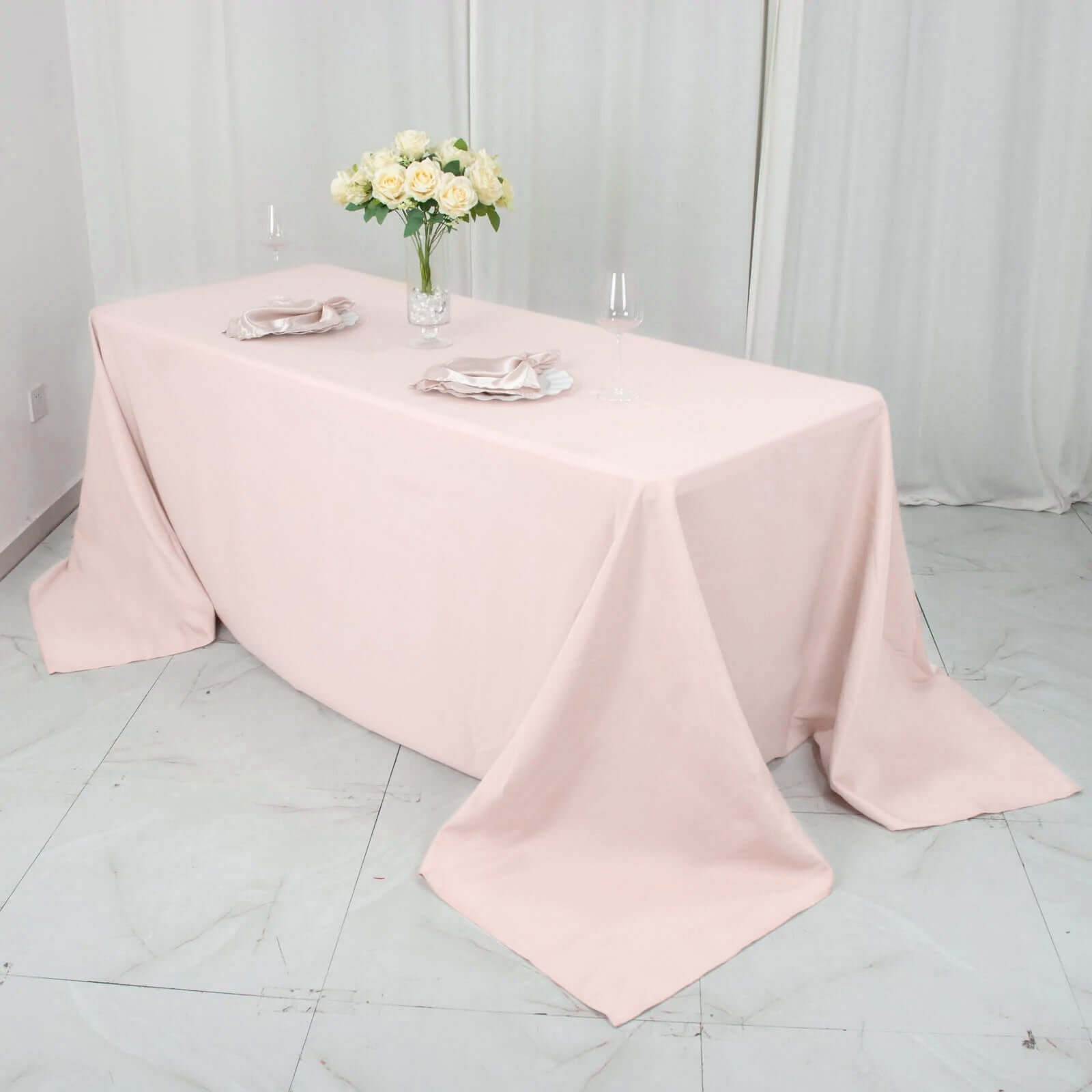 Premium Polyester 90x132 Rectangle Tablecloth Blush - Seamless 220GSM Stain-Resistant Table Cover