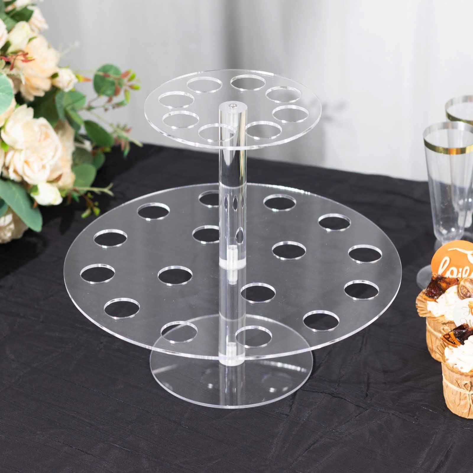 2 Tier Acrylic Round Ice Cream Cone Holder Clear - Sturdy Appetizer Dessert Display Stand with 24-Slots for Easy & Stylish Event Party Table Setup 12