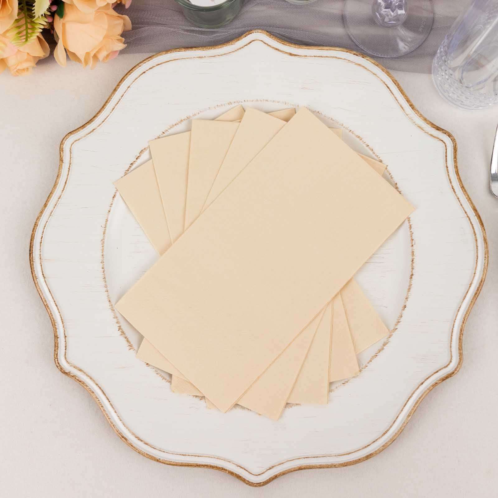 50-Pack Paper Napkins Soft Beige - Disposable 2-Ply Cocktail and Beverage Napkins for Weddings