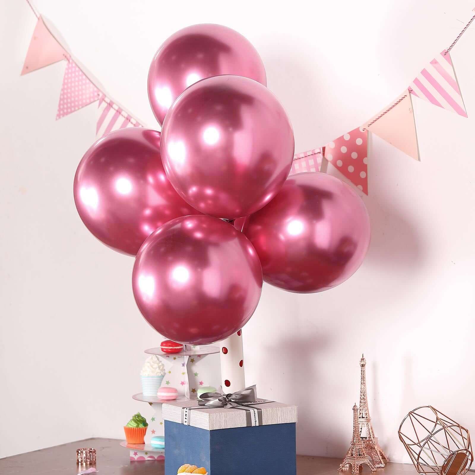 25 Pack 12 Metallic Chrome Pink Latex Helium or Air Party Balloons