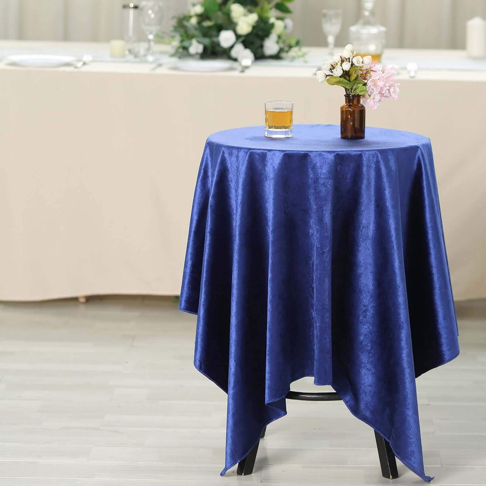 54x54 Royal Blue Seamless Premium Velvet Square Tablecloth, Reusable Linen