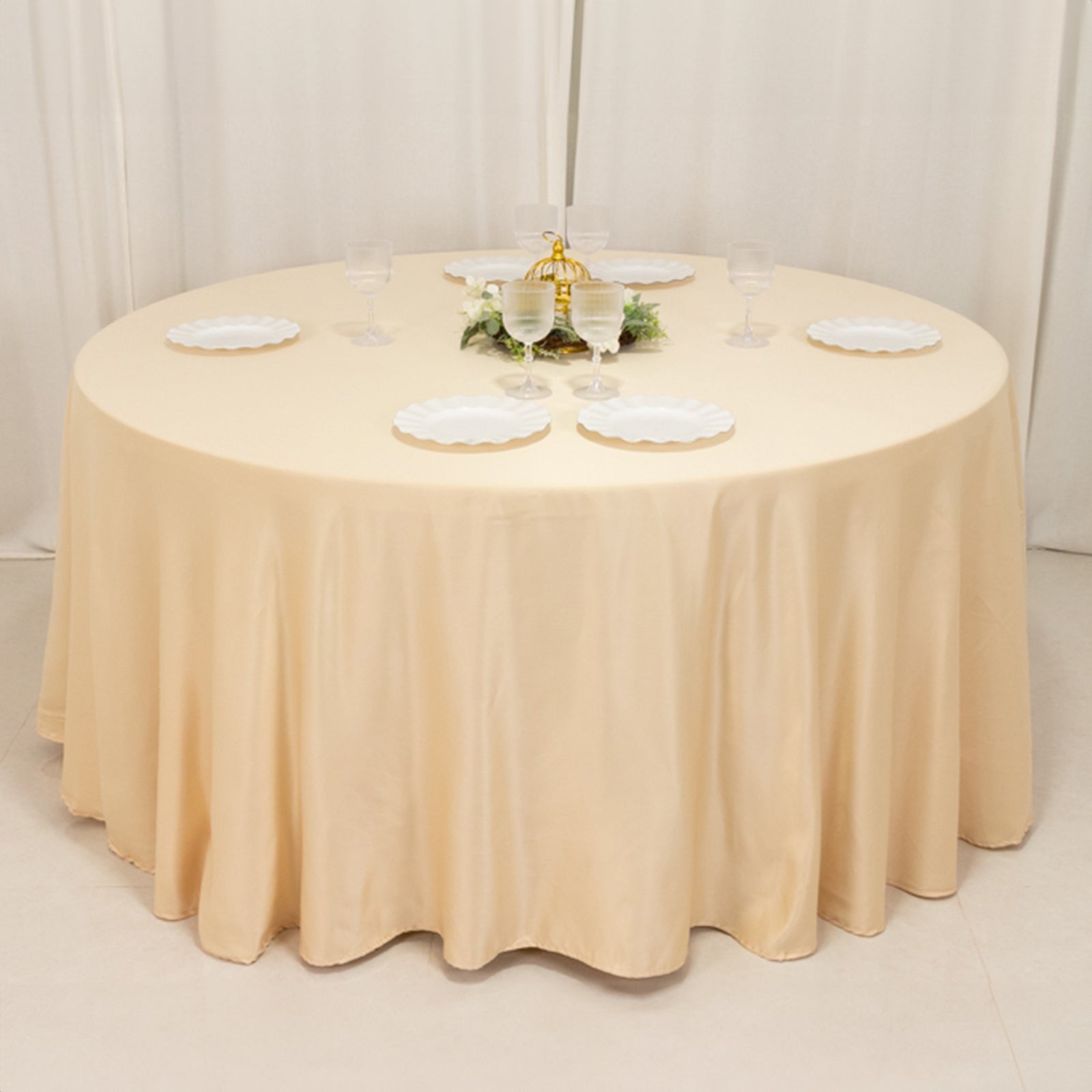 Lamour Satin 120 Round Tablecloth Beige - Seamless Table Cover with Soft Tempered Sheen