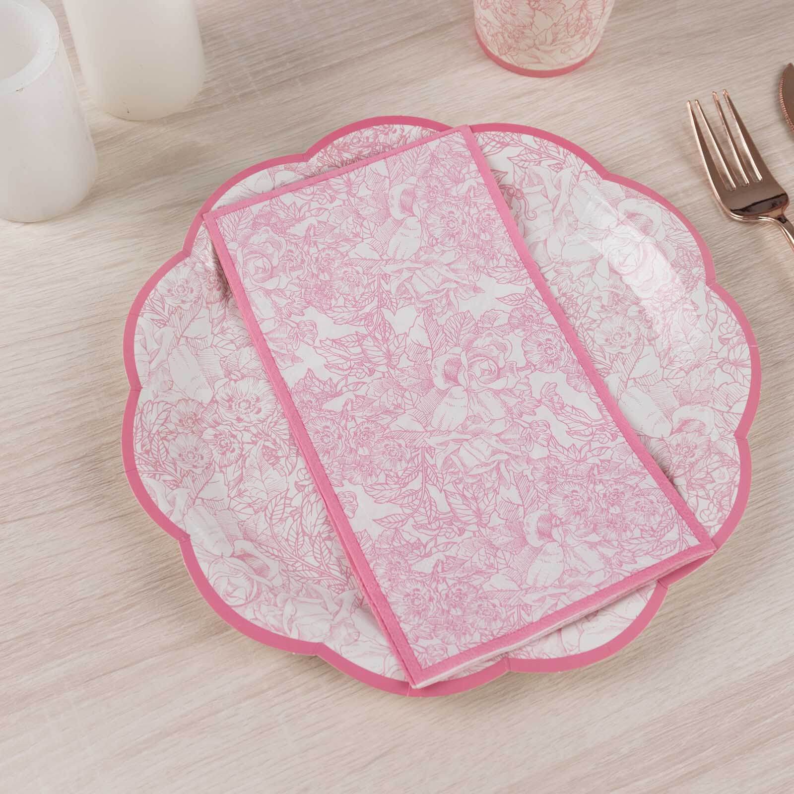 25-Pack Paper Dinner Napkins Pink with French Toile Pattern 2 Ply - Stylish Disposable Napkins for Events