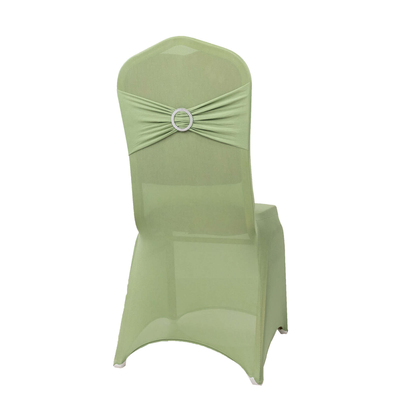 Spandex Chair Cover with Sage Green Rhinestone Buckled Sash Band Blush - Stretch Fitted Slipcover