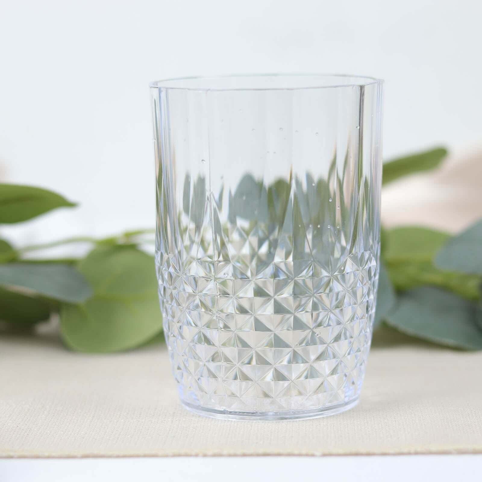 6-Pack Plastic Short Tumblers Clear Crystal Cut Style - Reusable All-Purpose Glasses 16oz