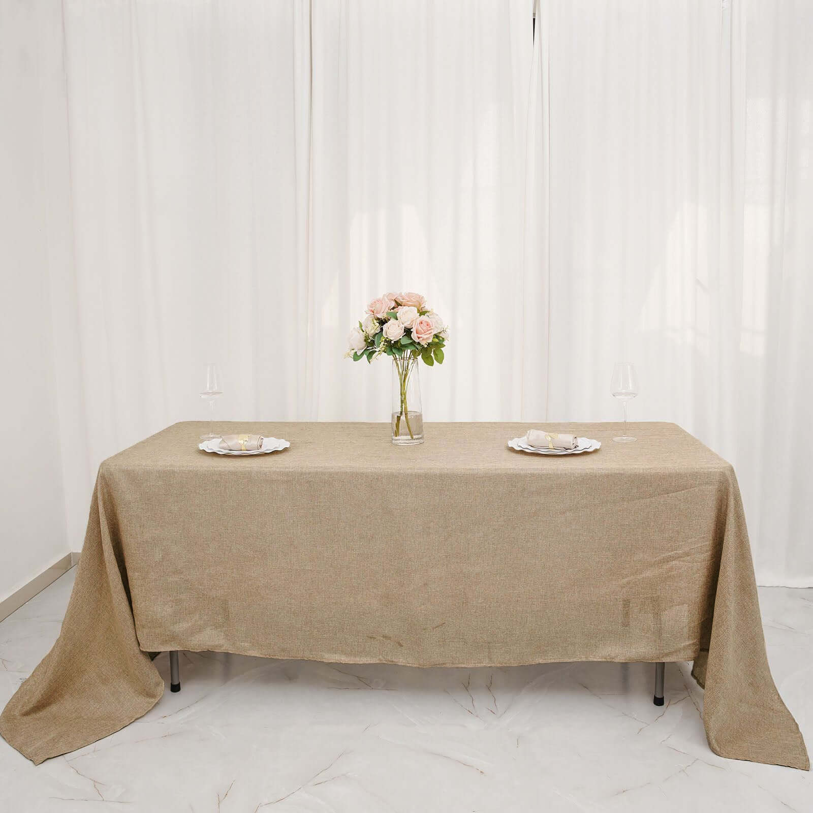 Faux Burlap Jute 60x102 Rectangle Tablecloth Natural - Rustic Event Table Linen