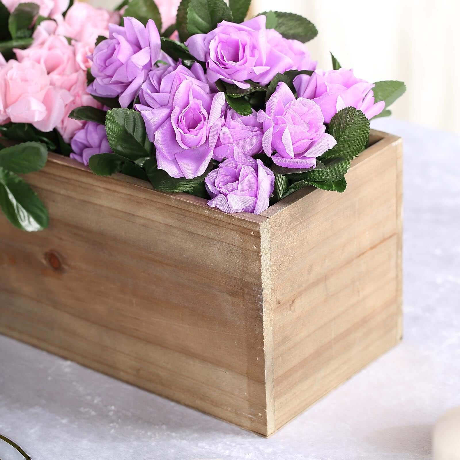 Natural Wood Planter Rectangular Box 30x6- Durable Decor with Removable Plastic Liner for Tables