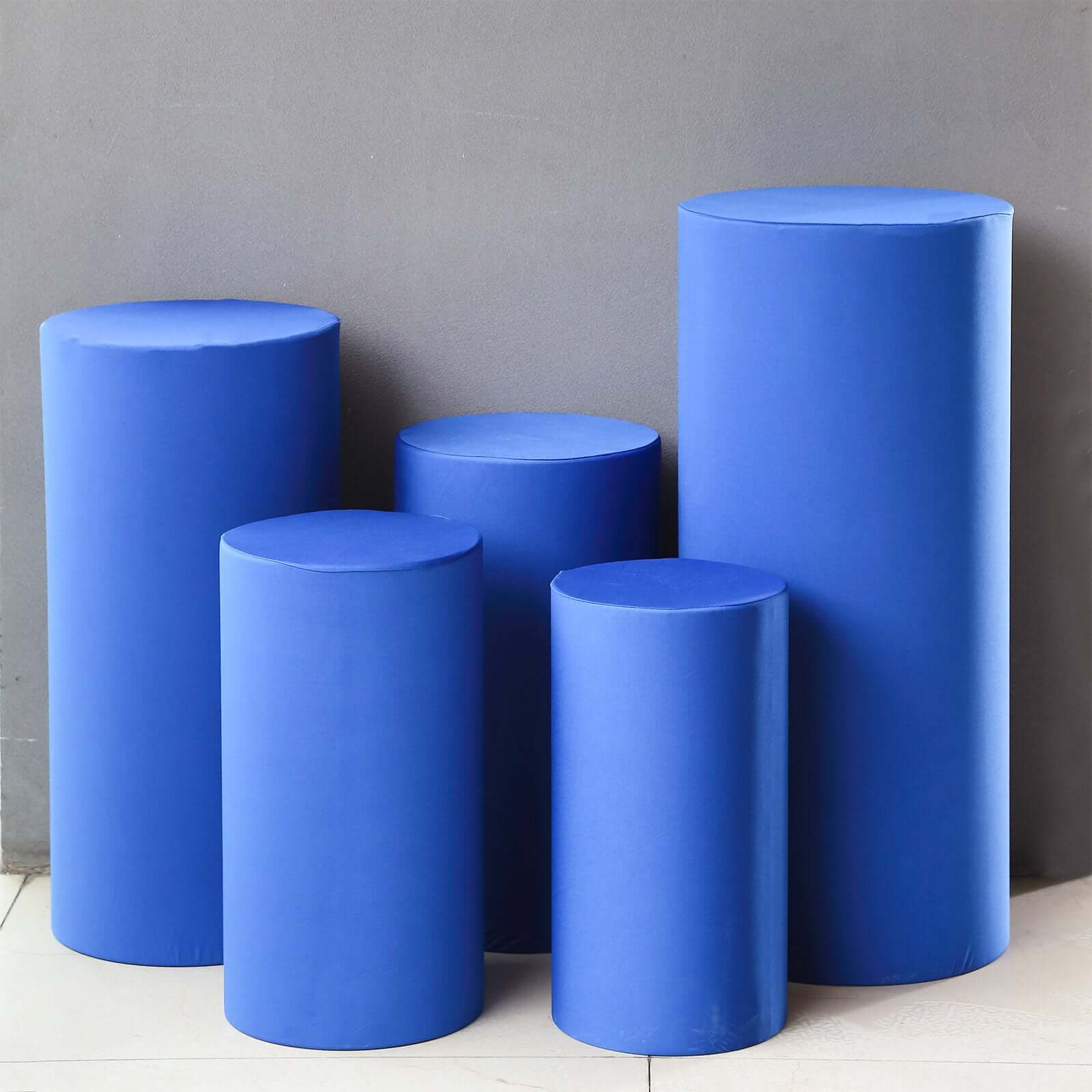 Set of 5 Royal Blue Spandex Cylinder Pedestal Stand Covers, Stretchable Pillar Prop Covers - 160 GSM