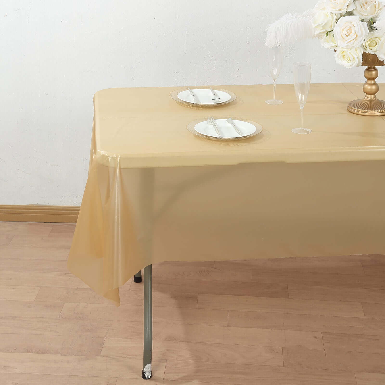 Plastic Table Cover Roll Gold with Slide Cutter - Customizable Disposable Tablecloth Roll 54x300ft