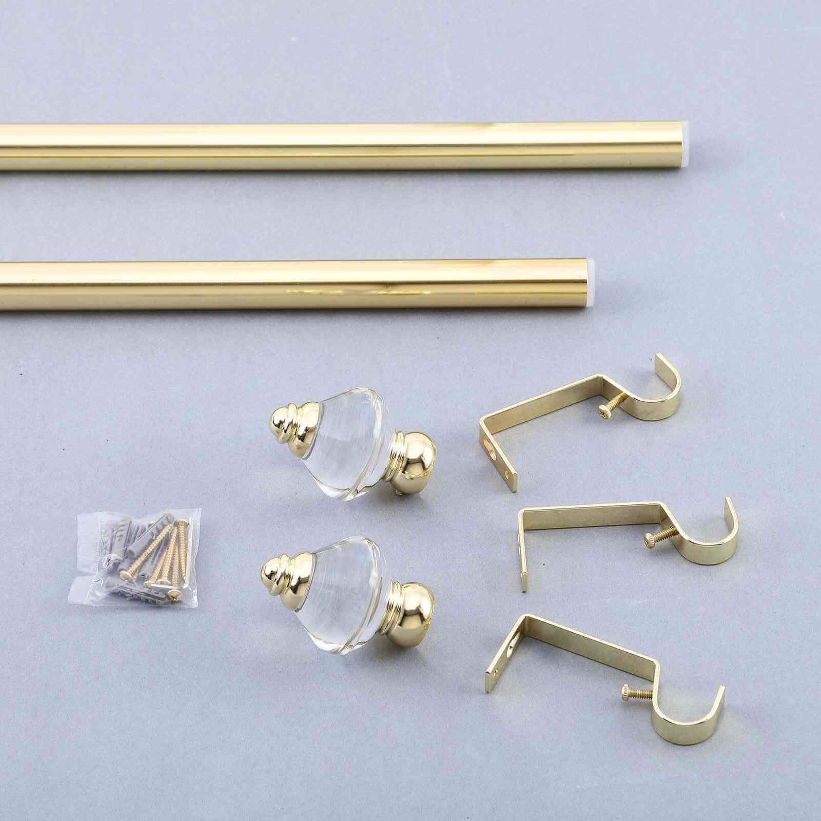 42-126 Adjustable Metal Curtain Rod Set, Gold, Acrylic Designer Finials