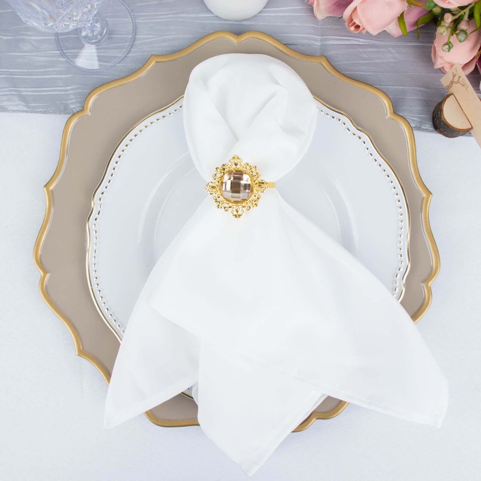 6 Pack 2 Gold Metal Crystal Rhinestone Napkin Rings, Diamond Bling Napkin Holders