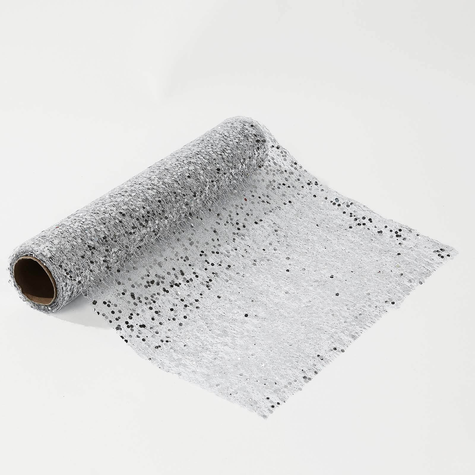 Mesh 11x108 Table Runner Metallic Silver - Sequin Design for Convenient Event Decoration