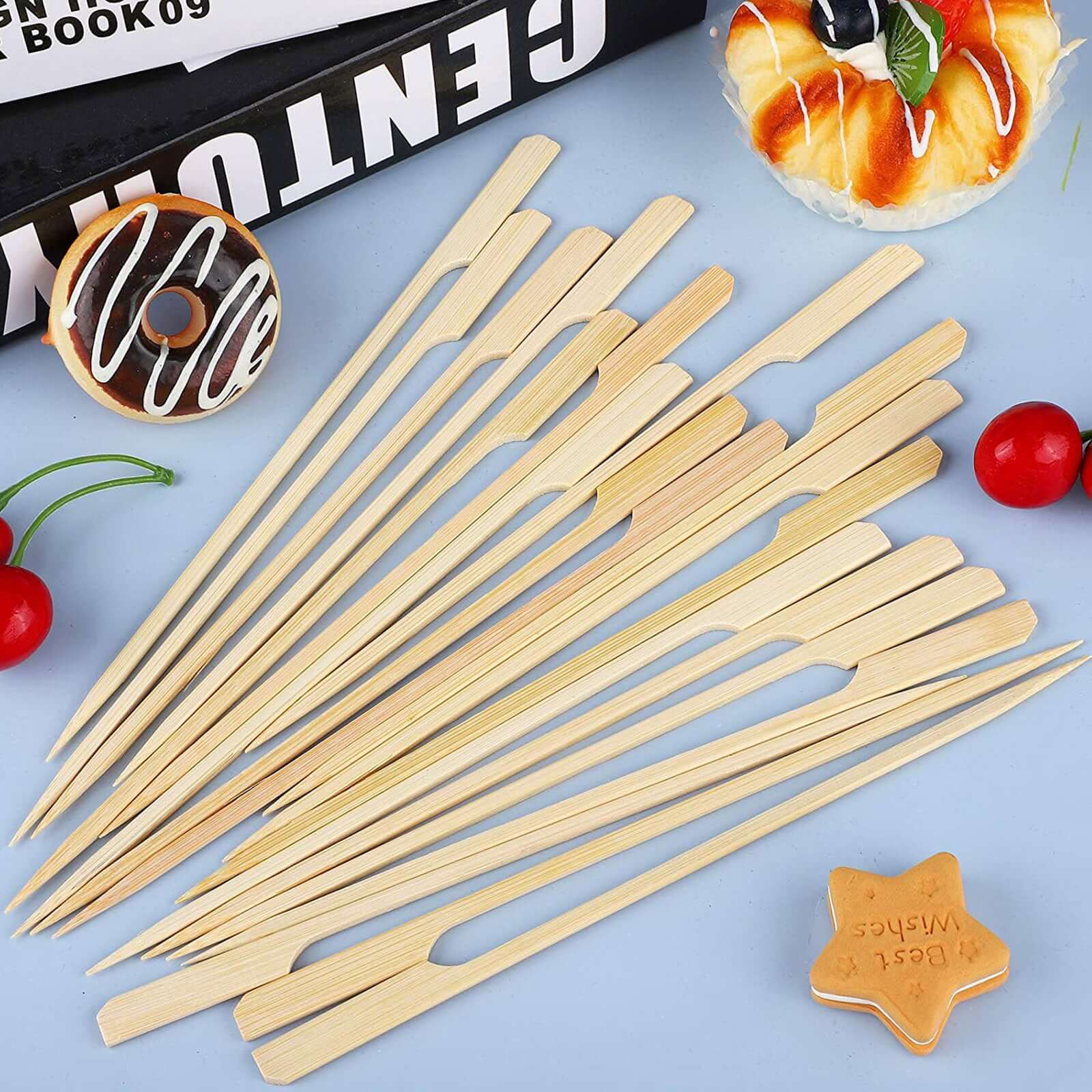 100-Pack Bamboo Cocktail Sticks Paddle Decorative Top Design - Eco Friendly Party Picks 10