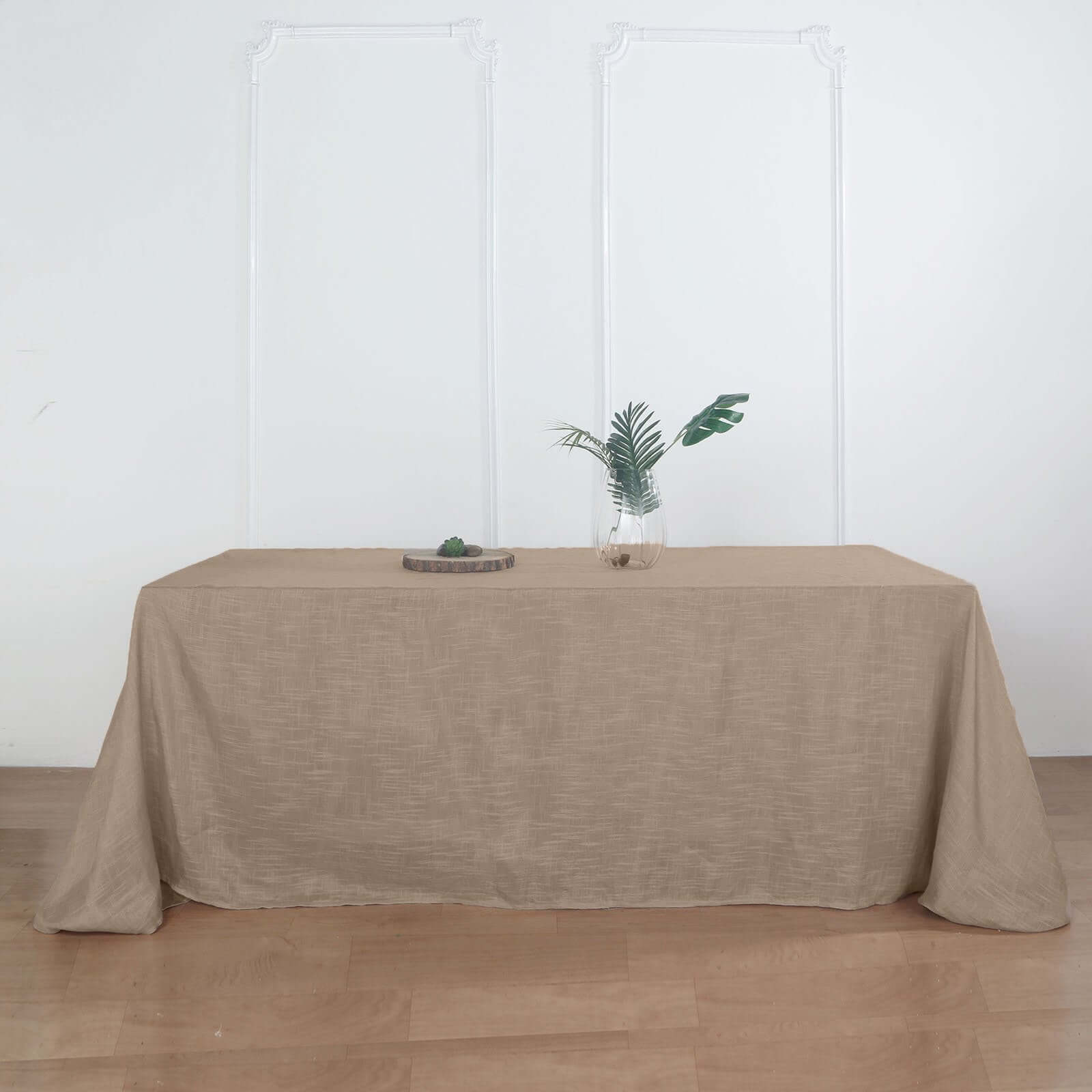 Faux Linen 90x156 Rectangular Tablecloth Taupe - Slubby Texture Wrinkle-Resistant Seamless Table Cover