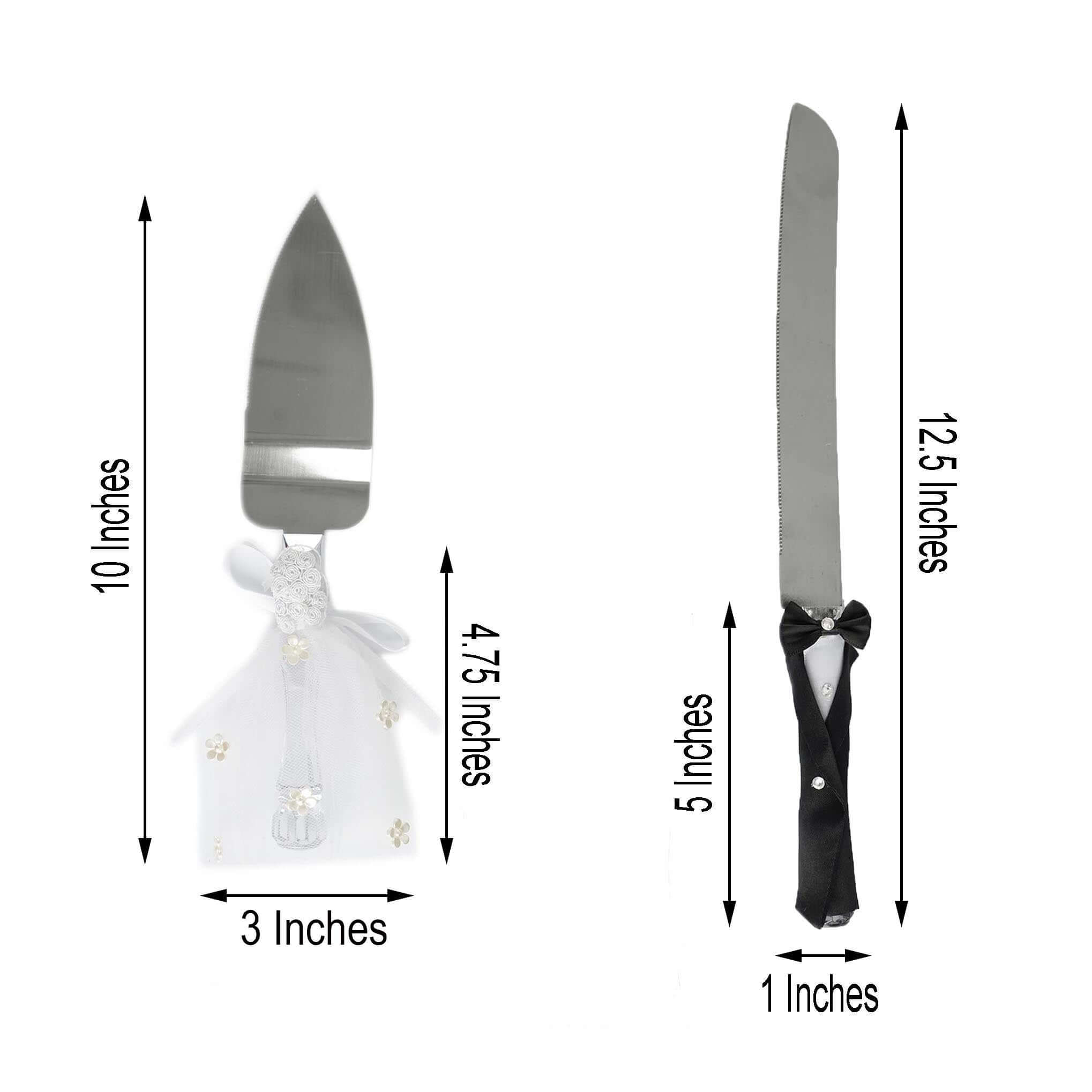 Stainless Steel Wedding Cake Knife and Server Set Bride and Groom Design - Ideal Party Favors for Special Events