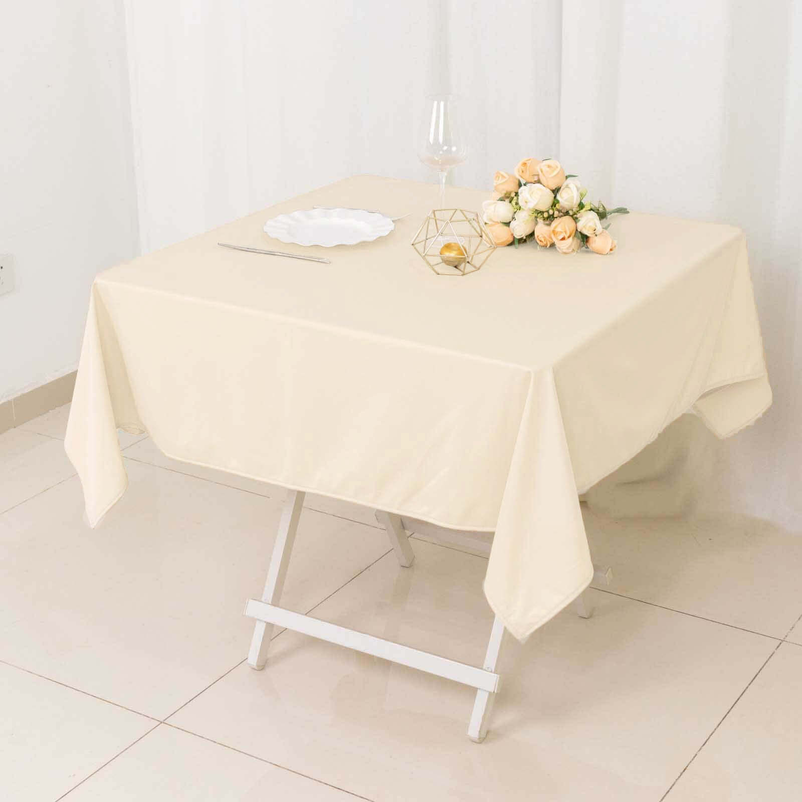 Premium Scuba Square 54x54 Tablecloth Beige - Wrinkle Free & Stain Resistant Table Cover