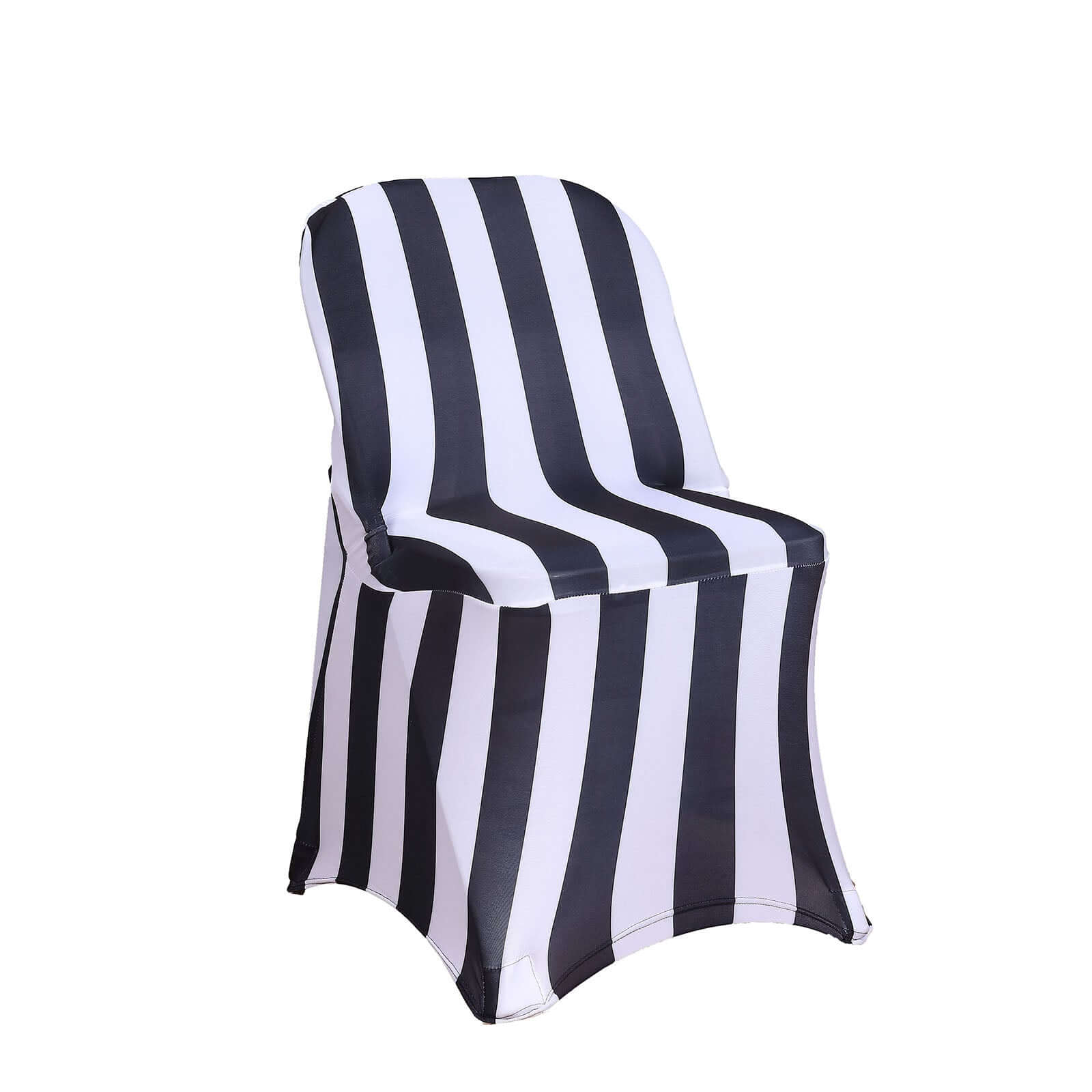 Stretch Spandex Chair Cover Black/White for Folding Chairs - 2 Striped Wrinkle Resistant Classy 160GSM Fitted Slipcover With Foot Pockets