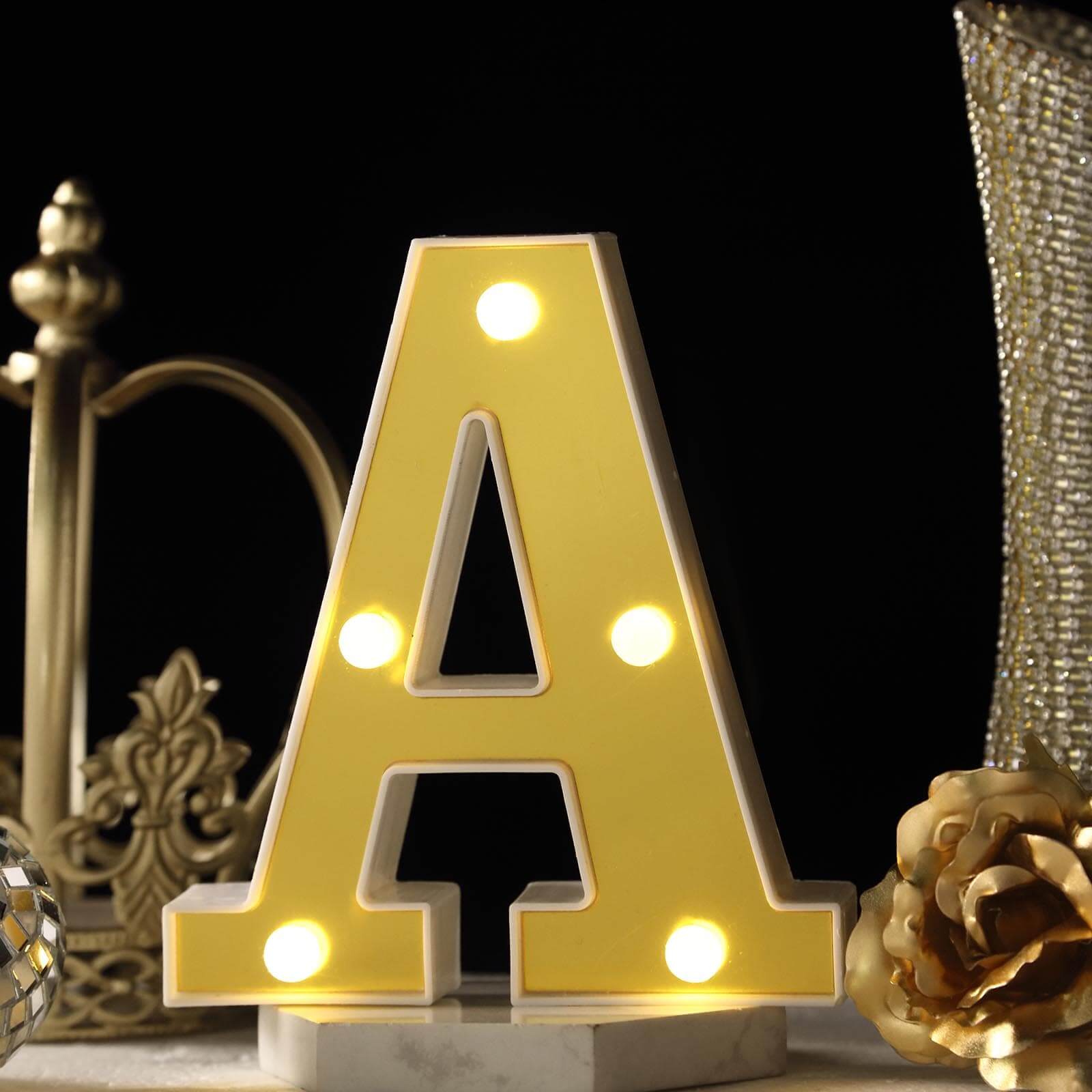 3D Marquee Letter A Warm White 5 LED Lights Gold - Chic Light-Up Decor for Events 6