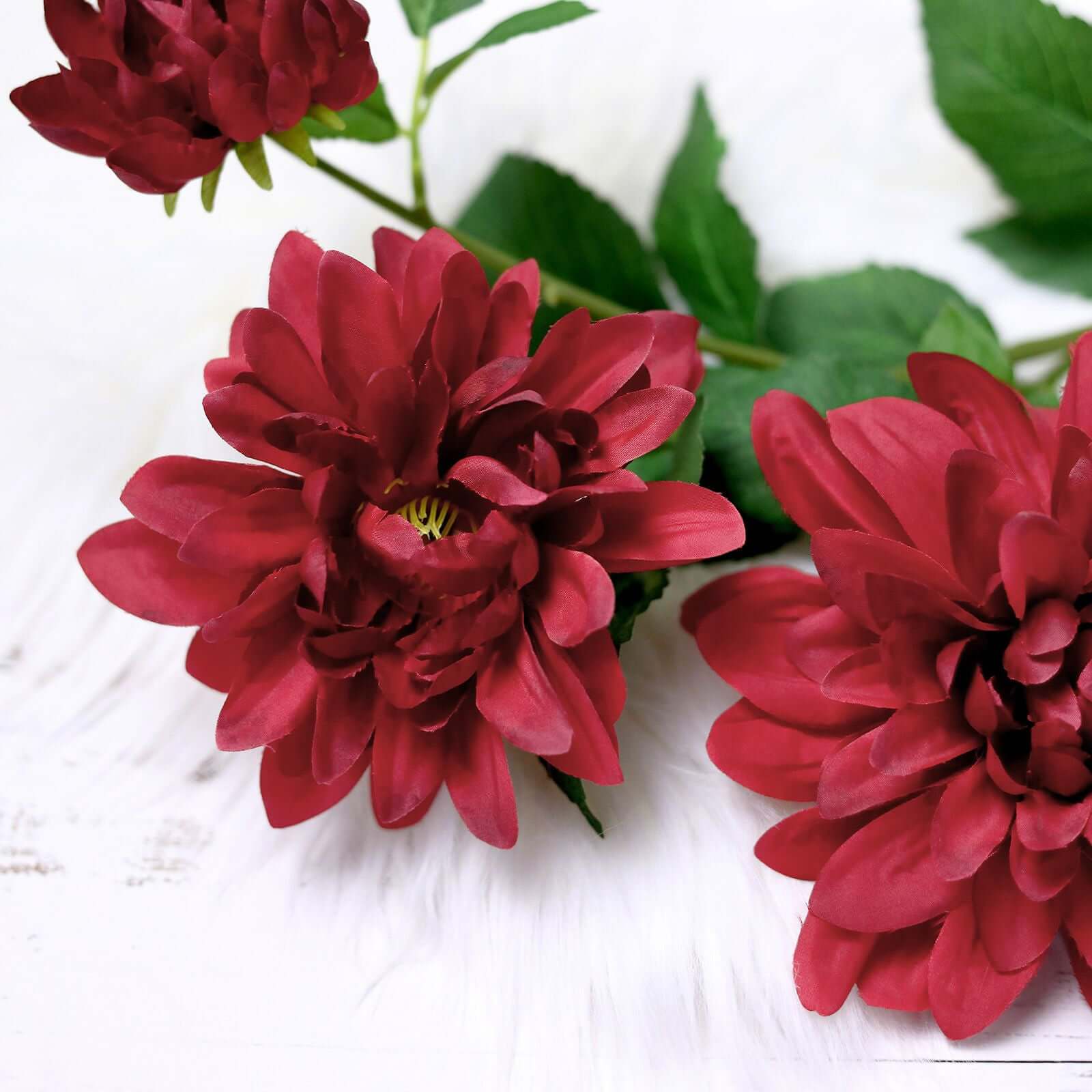 30 Tall Burgundy Artificial Dahlia Silk Flower Stems, Faux Floral Spray