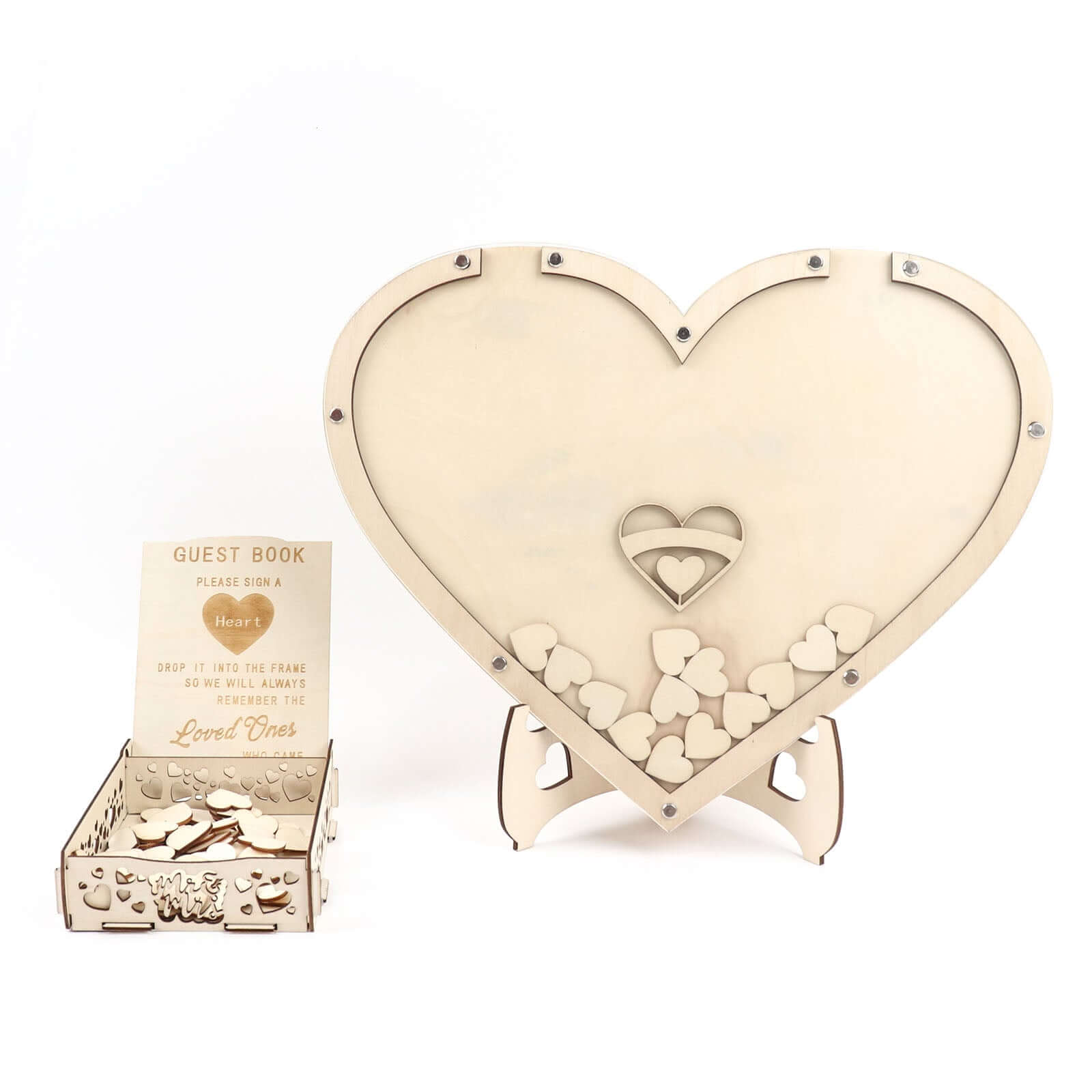 13 Wooden Heart Drop Top Frame Wedding Guest Book Alternative, Rustic Sign Display Stand