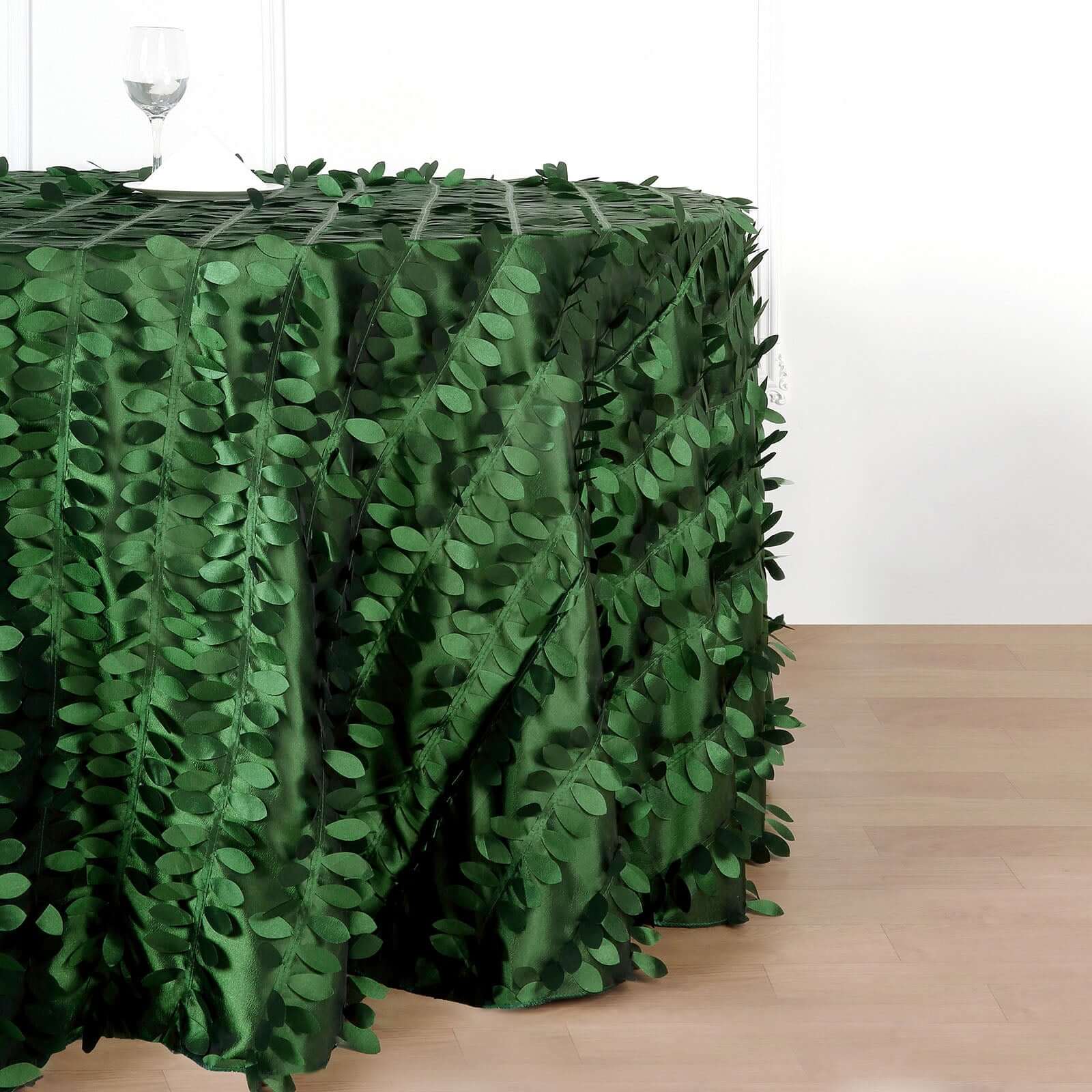 Taffeta 120 Round Tablecloth Green Leaf | 3D Leaf Petal Design Seamless Table Cover