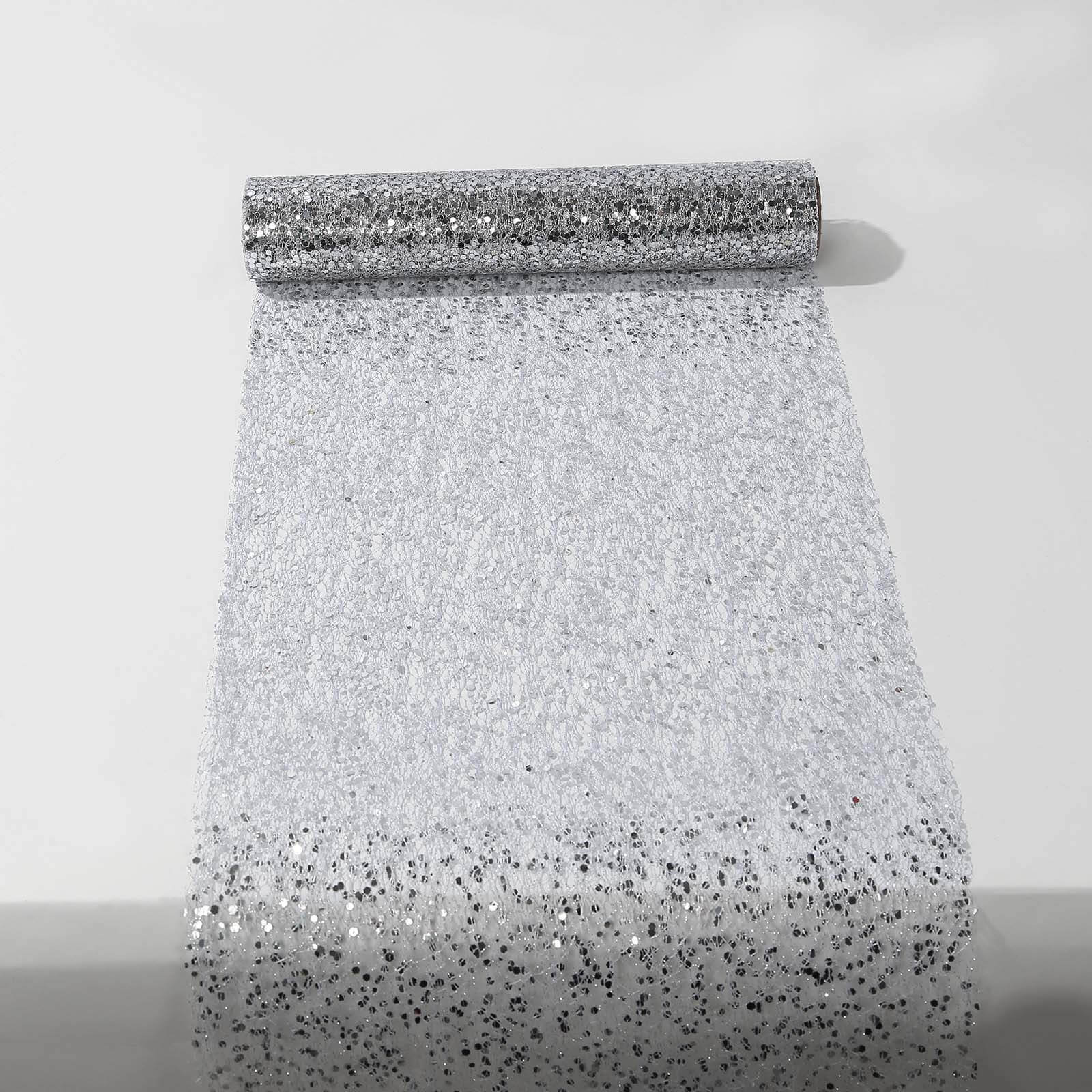 Mesh 11x108 Table Runner Metallic Silver - Sequin Design for Convenient Event Decoration