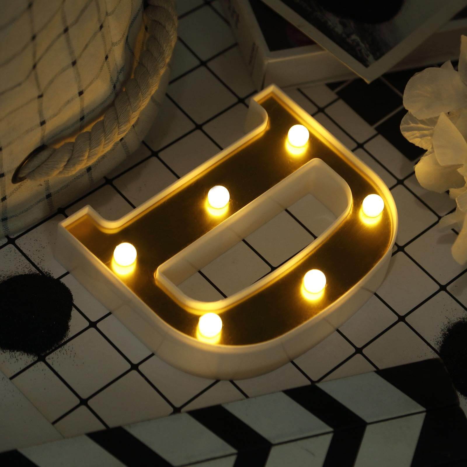 3D Marquee Letter D Warm White 6 LED Lights Gold - Chic Light-Up Decor for Events 6