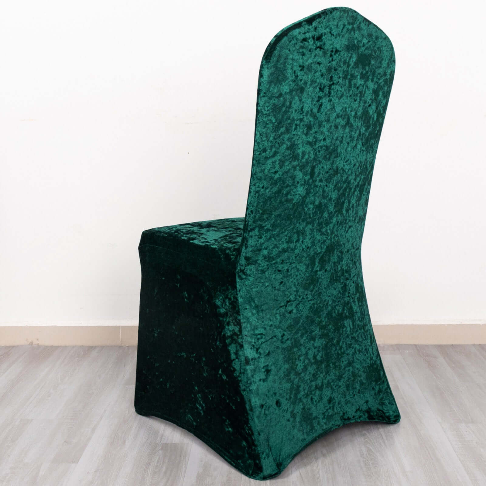 Crushed Velvet Spandex Banquet Chair Cover Fitted Slipcover Hunter Emerald Green - Stretch 190GSM Slipcover with Foot Pockets