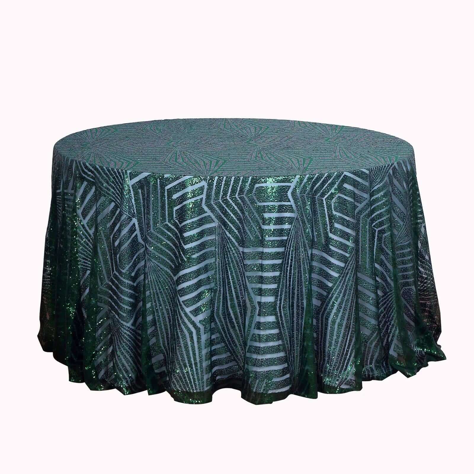 Sequin 120 Round Tablecloth Hunter Emerald Green - Seamless Diamond Glitz Table Cover