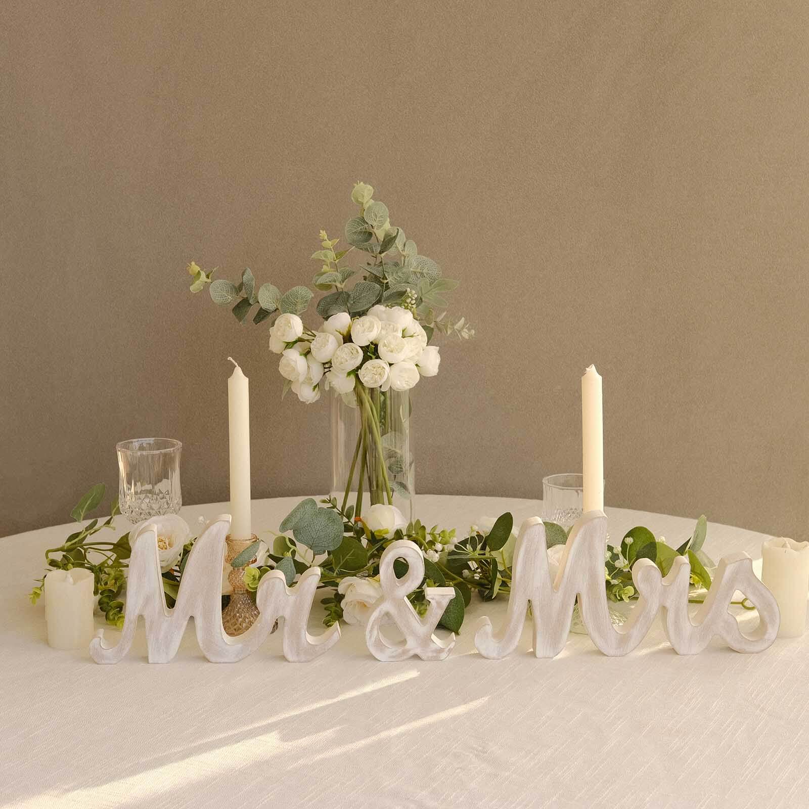 Wooden Mr & Mrs Freestanding Letters Whitewashed - Rustic Farmhouse Wedding Table Display Signs