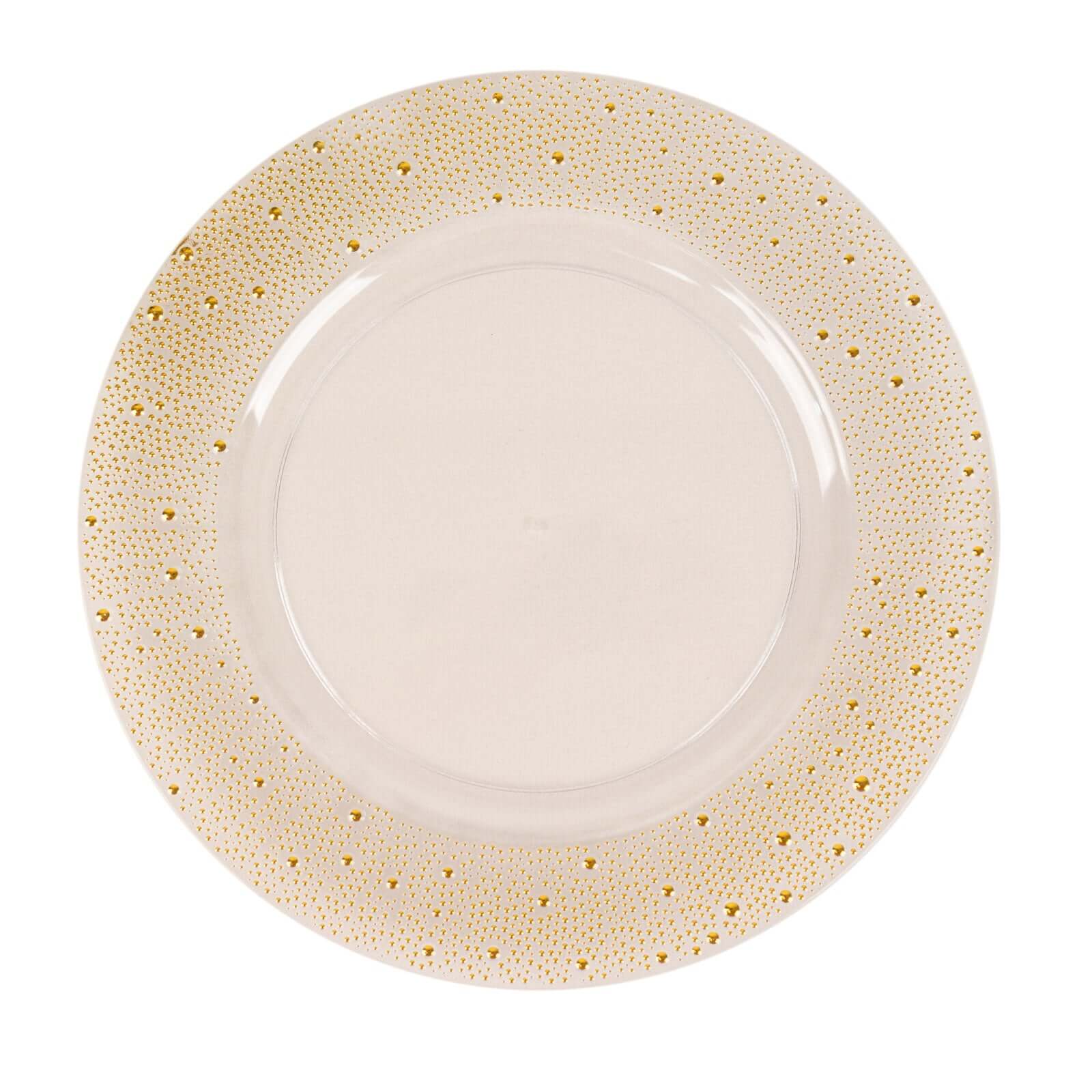 6-Pack Plastic Round Charger Plates 13 in Clear with Gold Pearl Beaded Rim, Upscale Dinner Serving Plates