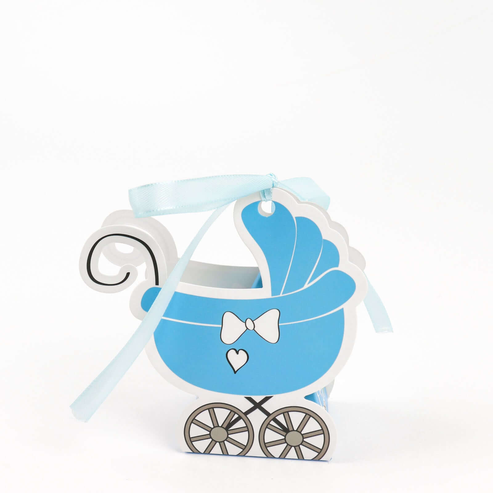 25 Pack Light Blue Baby Paper Stroller Party Favor Gift Boxes, Cardstock Carriage Candy Boxes with Ribbon Ties - 4.5x2x4