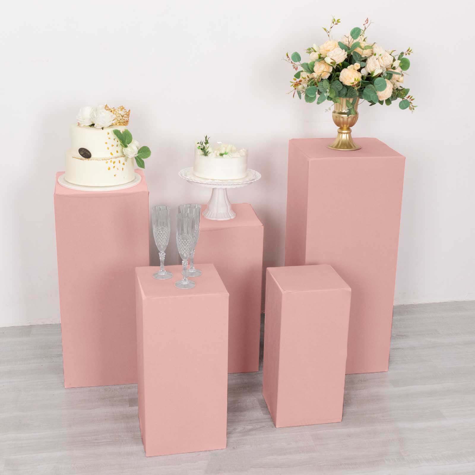 Set of 5 Dusty Rose Spandex Rectangle Pedestal Stand Covers, Stretchable Pillar Prop Covers - 160 GSM