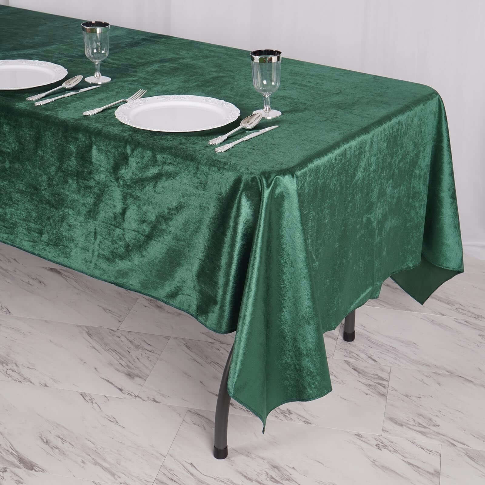 Premium Velvet 60x102 Rectangle Tablecloth Hunter Emerald Green - Reusable & Soft Table Cover